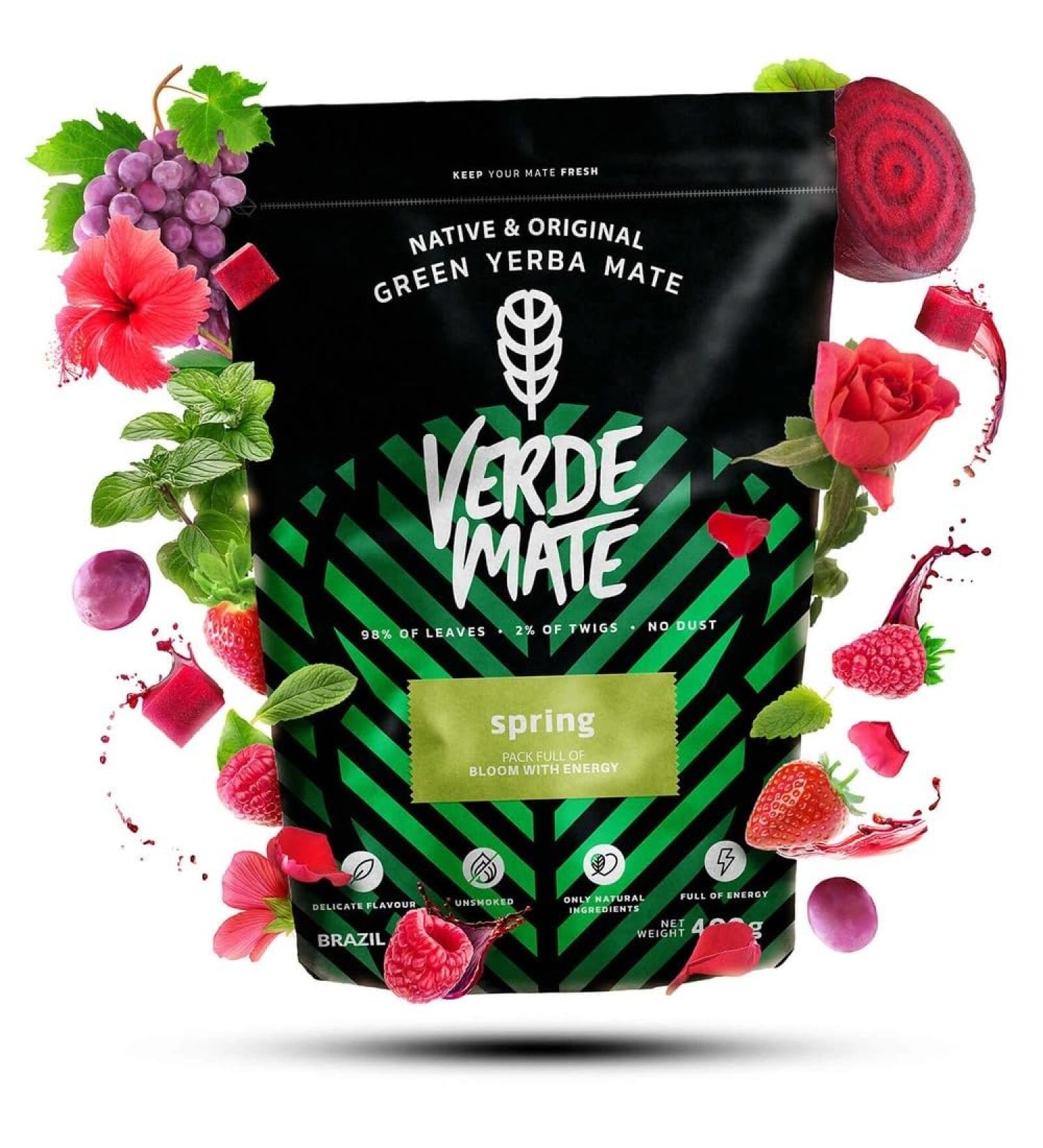 Verde Mate Green Spring 400g - Yerba Mate aux Fruits & Herbes Saveur Framboise Pomme & Menthe nergisant Naturel & Doux - Buy Online on GoSupps.com