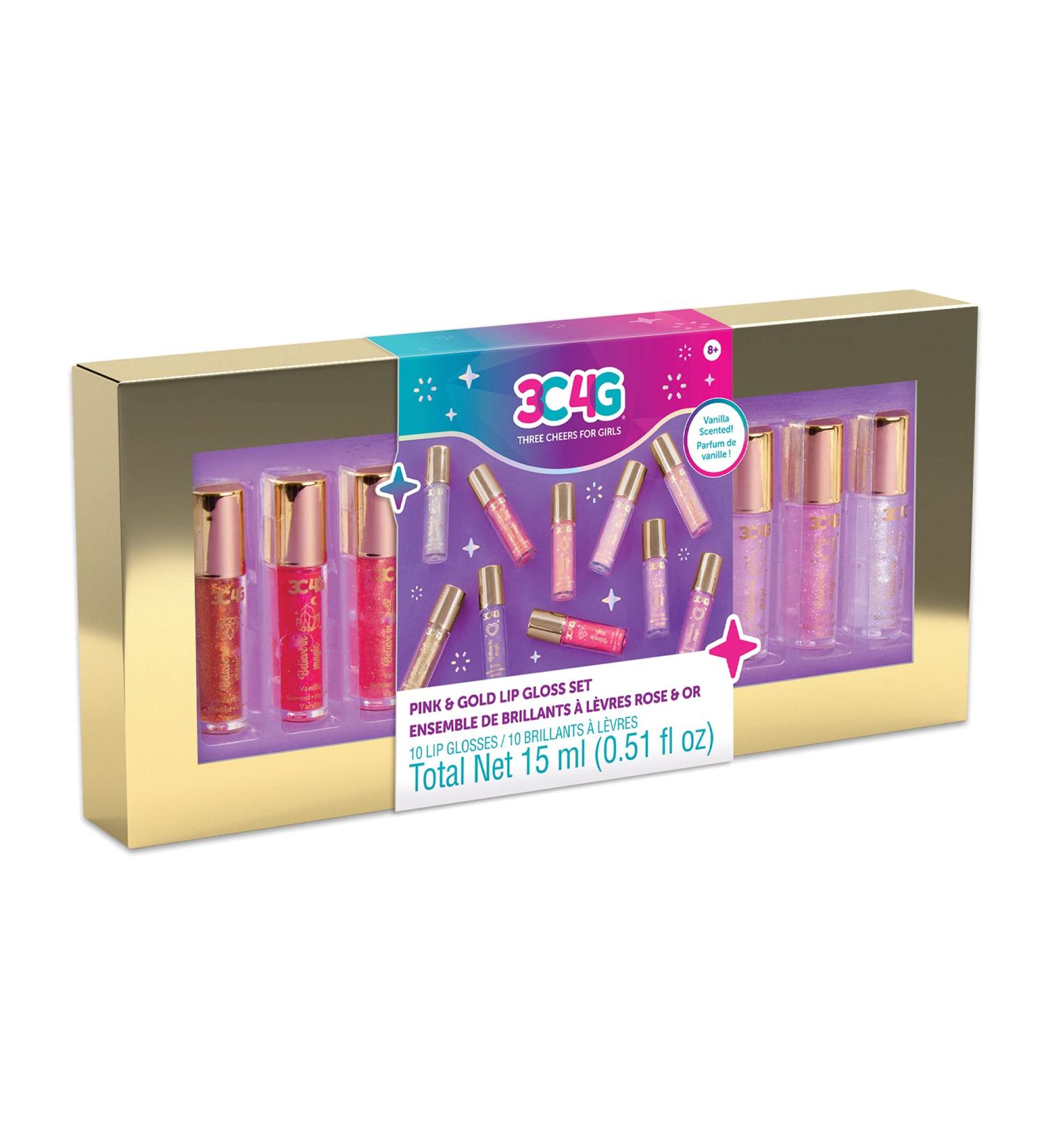 Three Cheers for Girls Pink and Gold Lip Gloss Set - 10 Pack Kids & Teens Vanilla Flavored Hydrating Lip Gloss - Pink, Purple, Nude & More! Ages 8 - Buy Online on GoSupps.com
