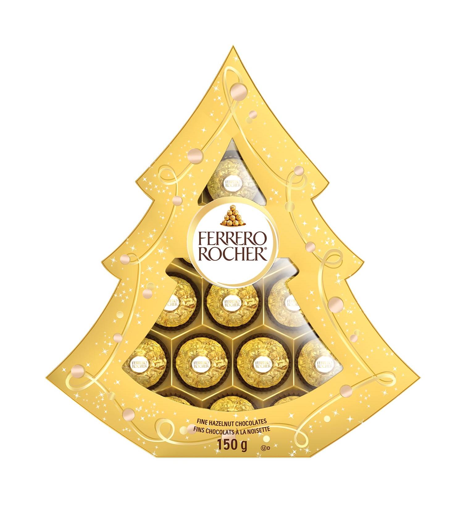 Ferrero Rocher Fine Hazelnut Milk Chocolate Pine Tree Shaped Gift Box 12 Count Individually Wrapped Chocolate Candy 150g 12 pieces - Buy Online on GoSupps.com