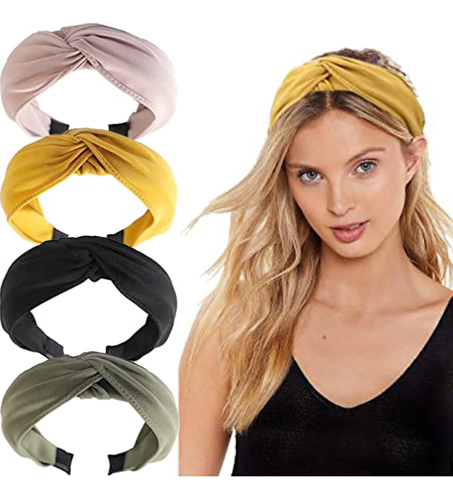 Midodo 4-Piece Retro Wide Headband Set for Women & Girls - Vintage Fabric Hair Ties & Turban Style Straps - Perfect for International Delivery - Buy Online on GoSupps.com