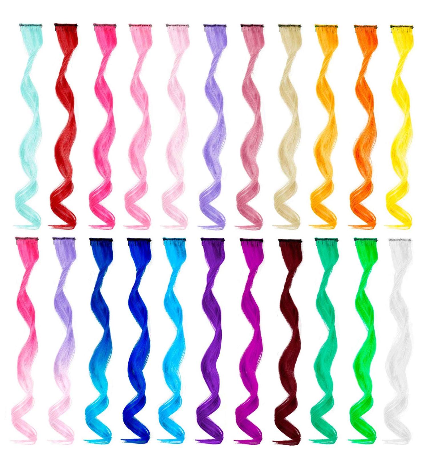 MEckily 22 Pcs Rainbow Colored Hair Extensions - Curly Wavy Clip-in Synthetic Highlights for Kids, Girls, and Women - 17 inch - Buy Online on GoSupps.com