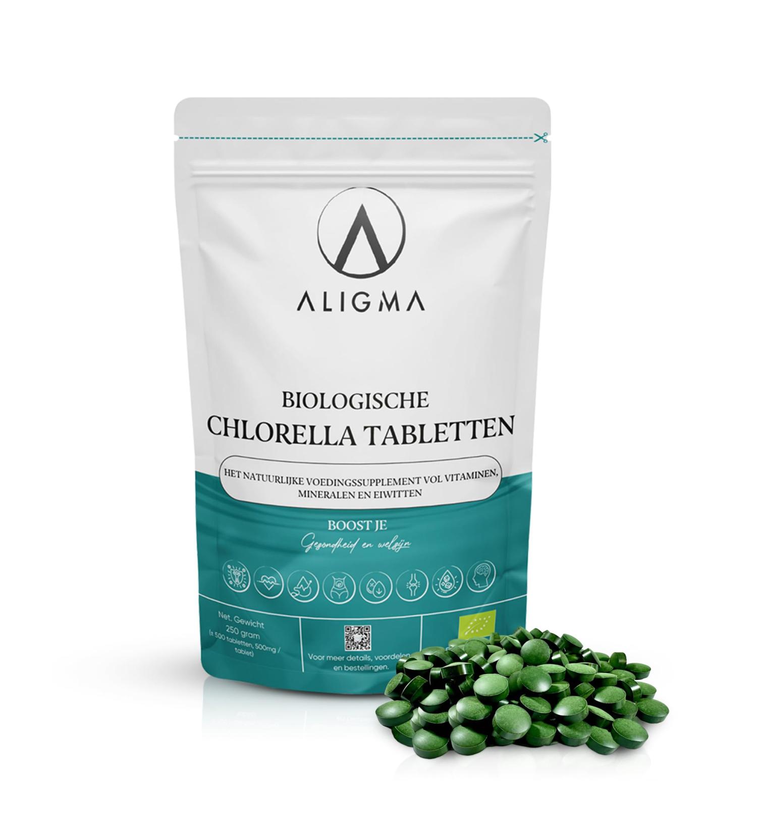 Aligma Organic Chlorella Tablets 500x500 mg for Immune System Booster Super Greens Tablets Natural Source of Vegan Protein Minerals & Vitamins Resealable Packaging - Buy Online on GoSupps.com