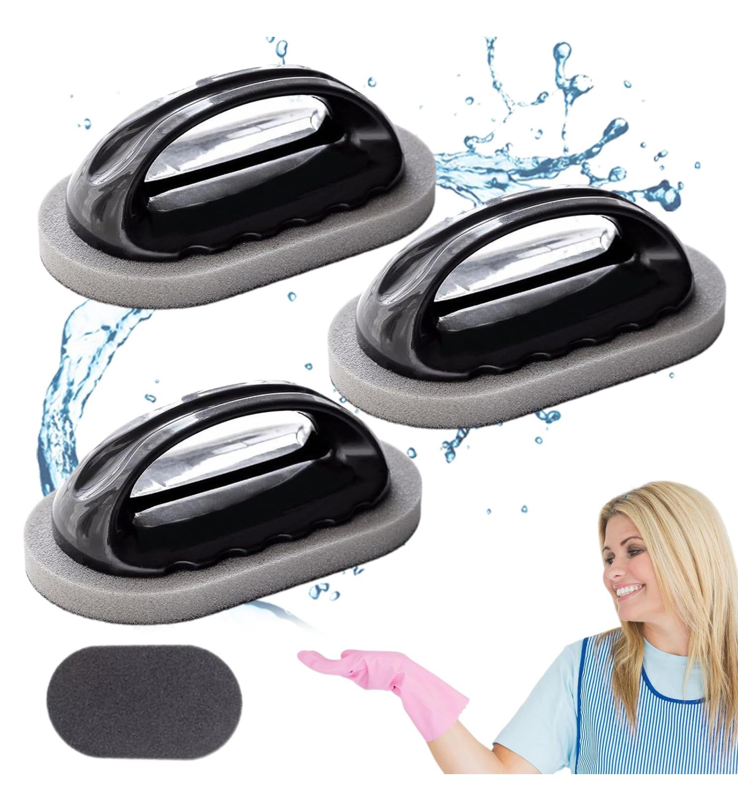 Magic Sponge Brush with Handle Scouring Pad Pot Scrubber Nano Emery Sponge for Powerful Cleaning - Durable and Versatile Kitchen Cleaning Tool (Black 3 Pcs) Black 3 Pcs - Buy Online on GoSupps.com