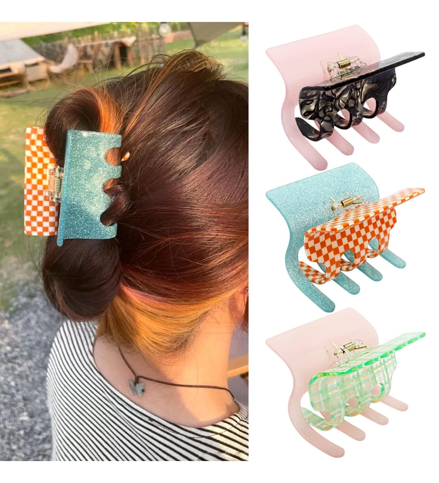 NAISIER Hair Clips for Thick Hair - Tortoise Shell Square Hair Claw Clips 2.7 inch - Glitter 3pcs - Hair Accessories for Girls and Women - Buy Online on GoSupps.com