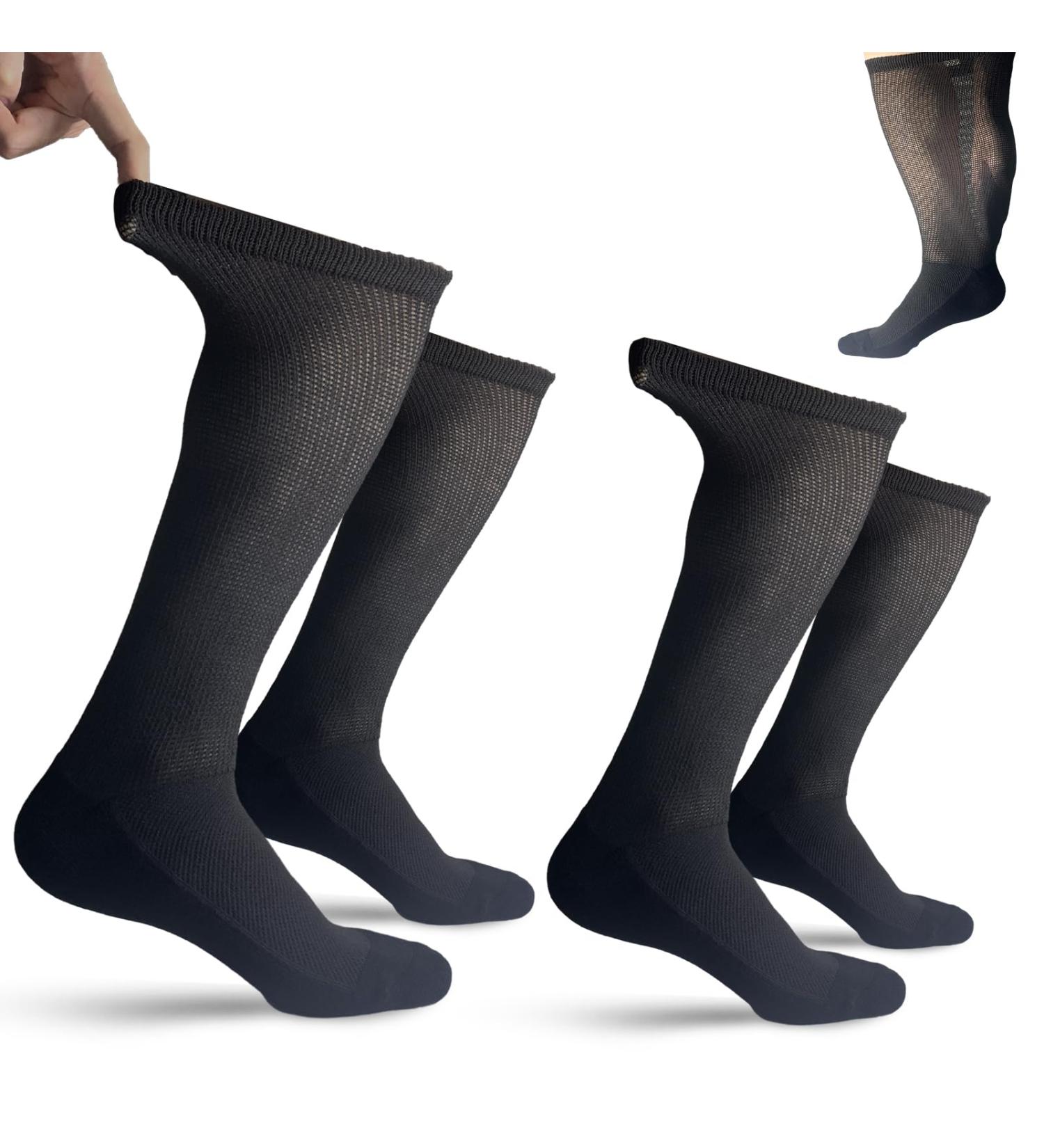 Shop 2 Pairs Non-Binding Bamboo Diabetic Socks | Extra Wide Neuropathy & Swollen Feet Over the Calf - Large Black - Buy Online on GoSupps.com