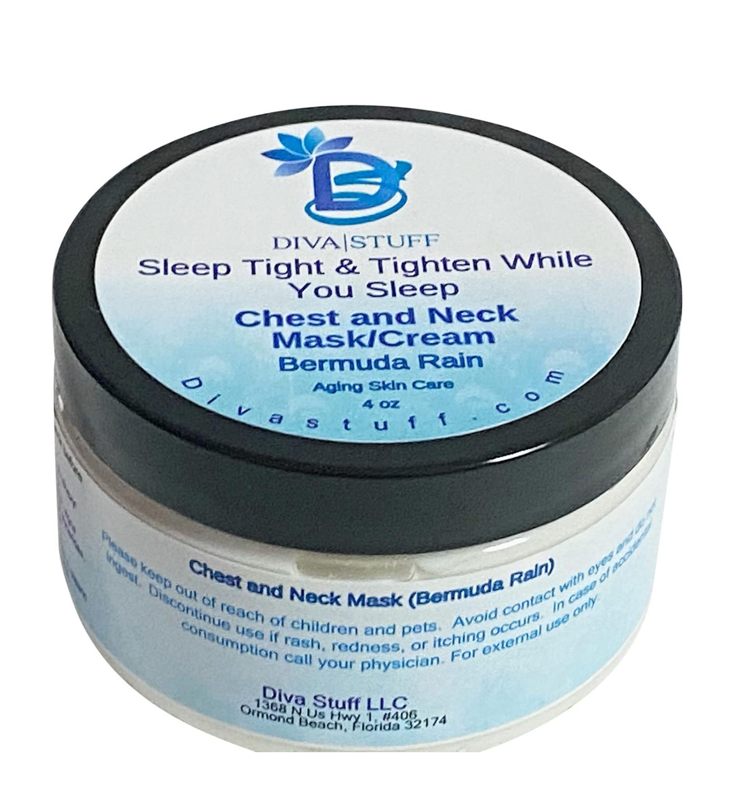 Diva Stuff SIeep Tight and Tighten While You SIeep Chest and Neck Mask/Cream With Hibiscus Hyaluronic Acid Firming Peptides Black Goji Butter Cranberry Enzymes and More Bermuda Rain Scent 4 oz - Buy Online on GoSupps.com