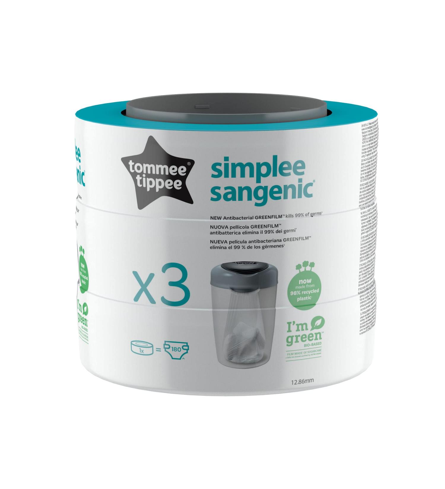 Tommee Tippee Refill Cassettes | Simplee Sangenic Diaper Disposal System | Antibacterial Green Film | 3-Pack - Buy Online on GoSupps.com