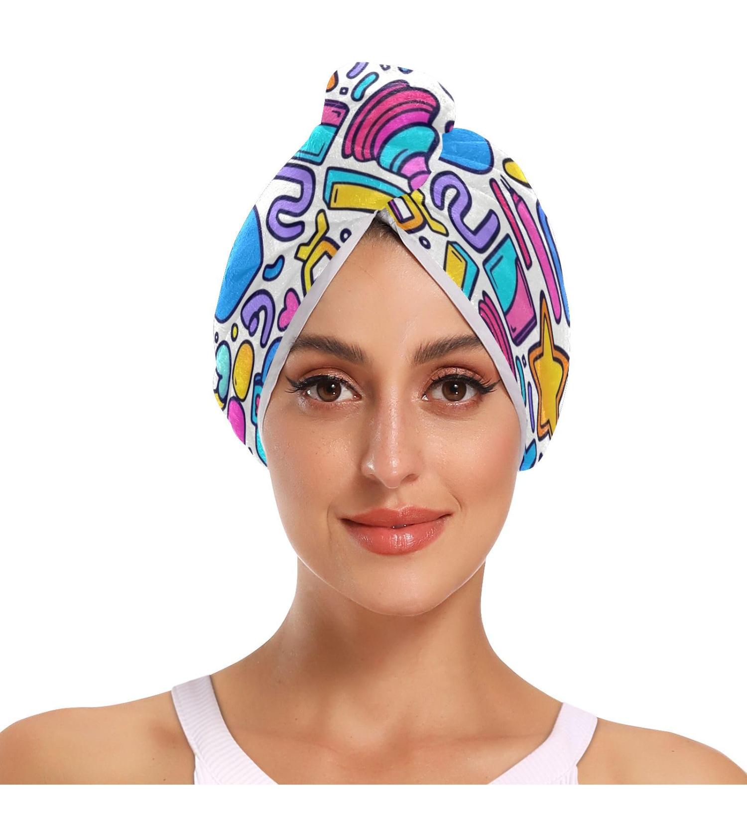 Colorful Graffiti Patterns Hair Towel 2 Pack | Super Absorbent Quick Dry Hair Turbans for Women & Girls - Perfect Hair Drying Solution - Buy Online on GoSupps.com