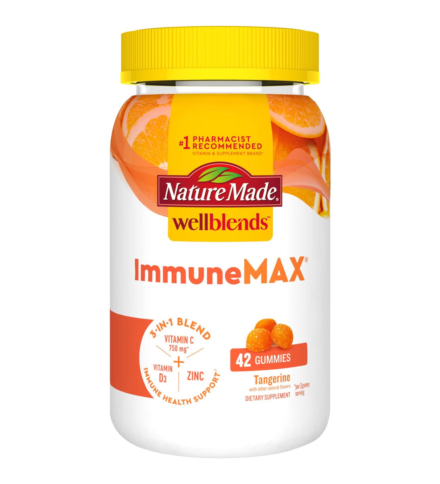 Nature Made ImmuneMAX Gummies 750mg Vitamin C + Zinc & Vitamin D3 5000 IU - 42 Tangerine Flavor Gummies - Buy Online on GoSupps.com