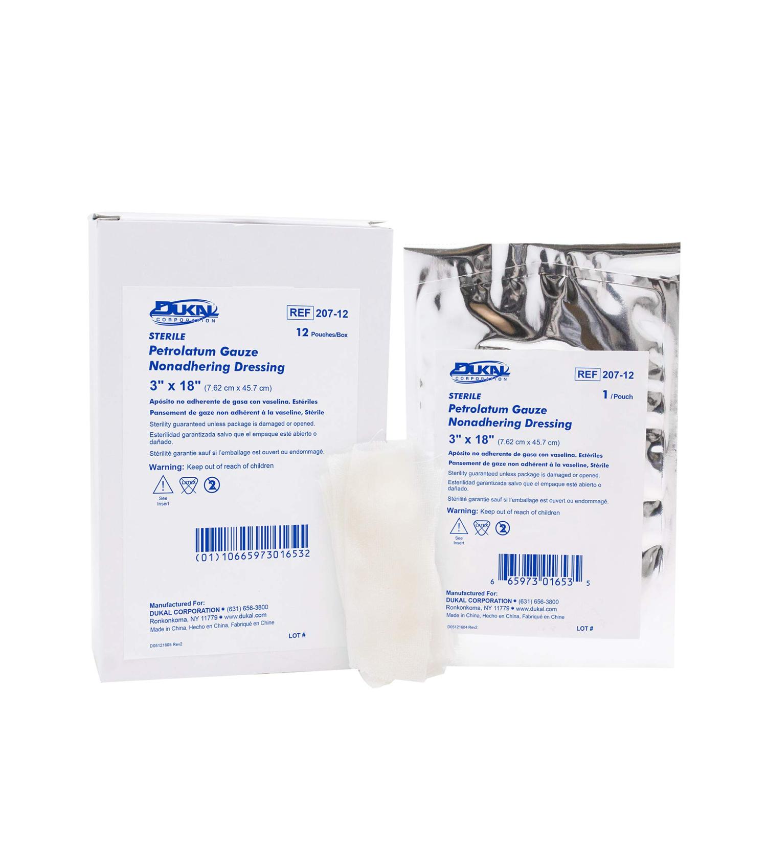 Dukal 207-12 Petrolatum Gauze Sterile 3 W x 18 L (Pack of 12)