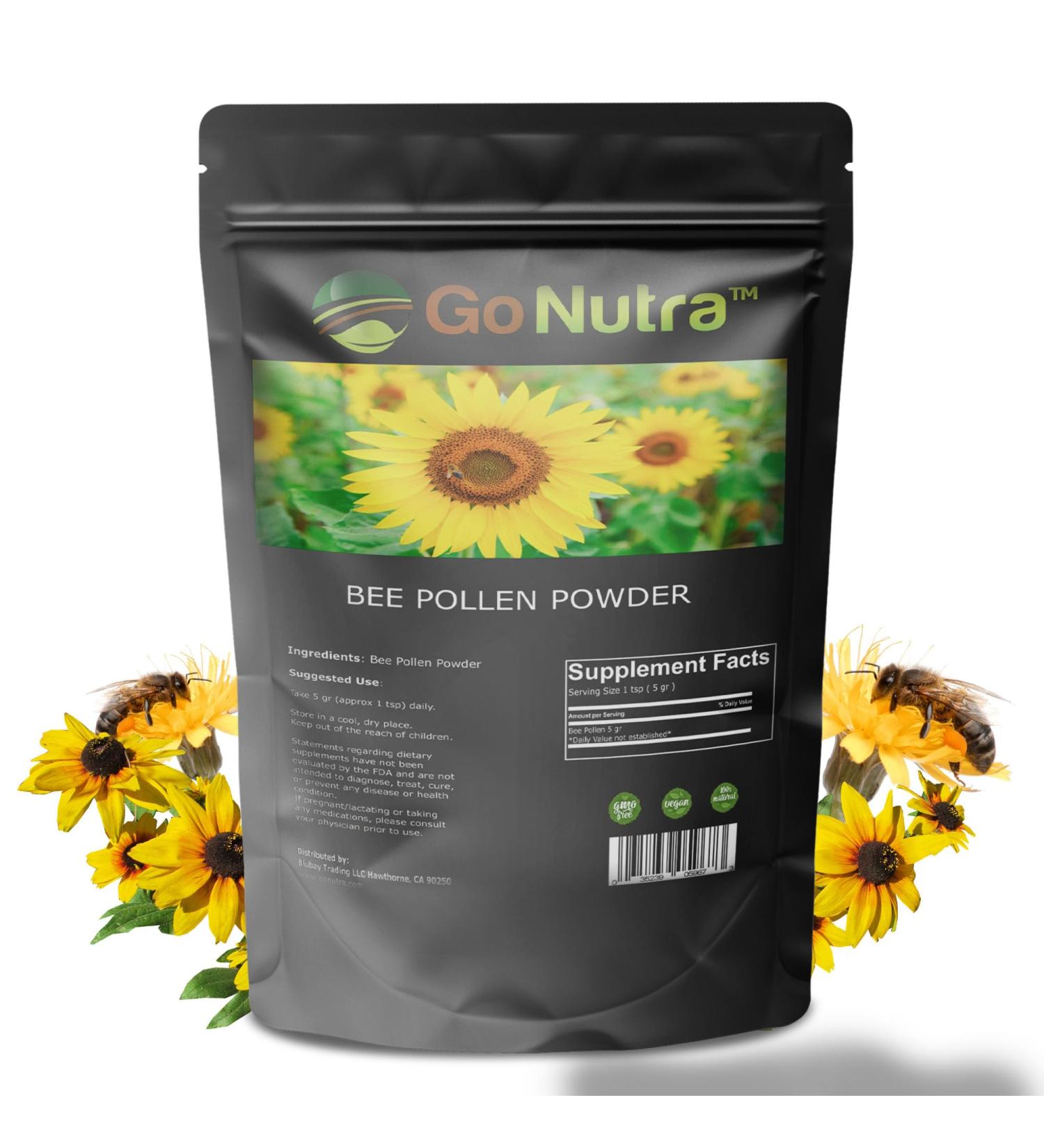 Go Nutra - Bee Pollen Powder Pure Bee Pollen Powder Bee Pollen Supplement for Humans Dogs Bearded Dragon and More Non-GMO Gluten-Free Vegan 8 oz - Buy Online on GoSupps.com