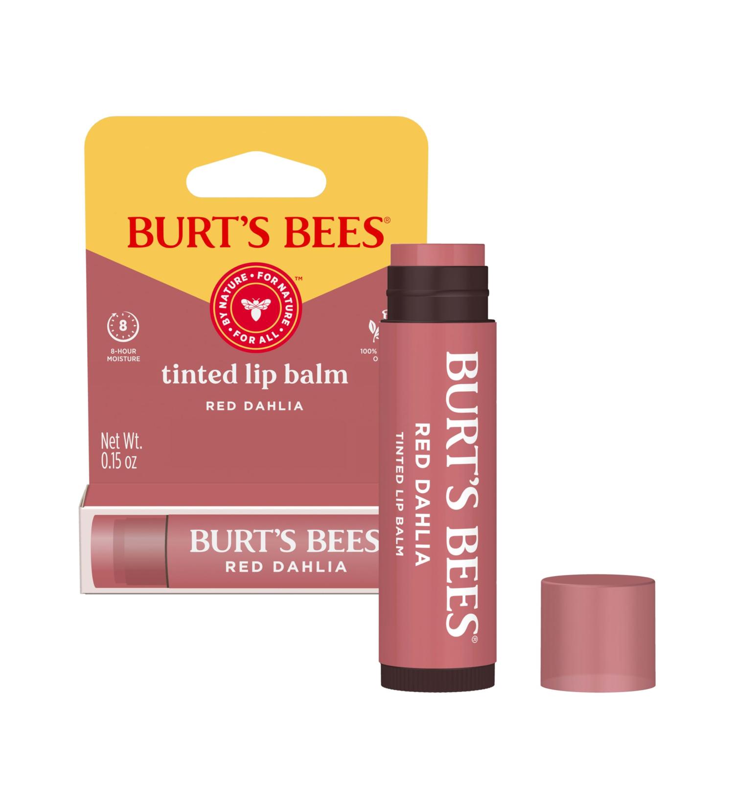Burt's Bees Lip Tint Balm for Valentine's Day with Long Lasting 2 in 1 Duo Tinted Balm Formula Color Infused with Hydrating Shea Butter for a Natural Looking Buildable Finish Red Dahlia (1-Pack) - Buy Online on GoSupps.com