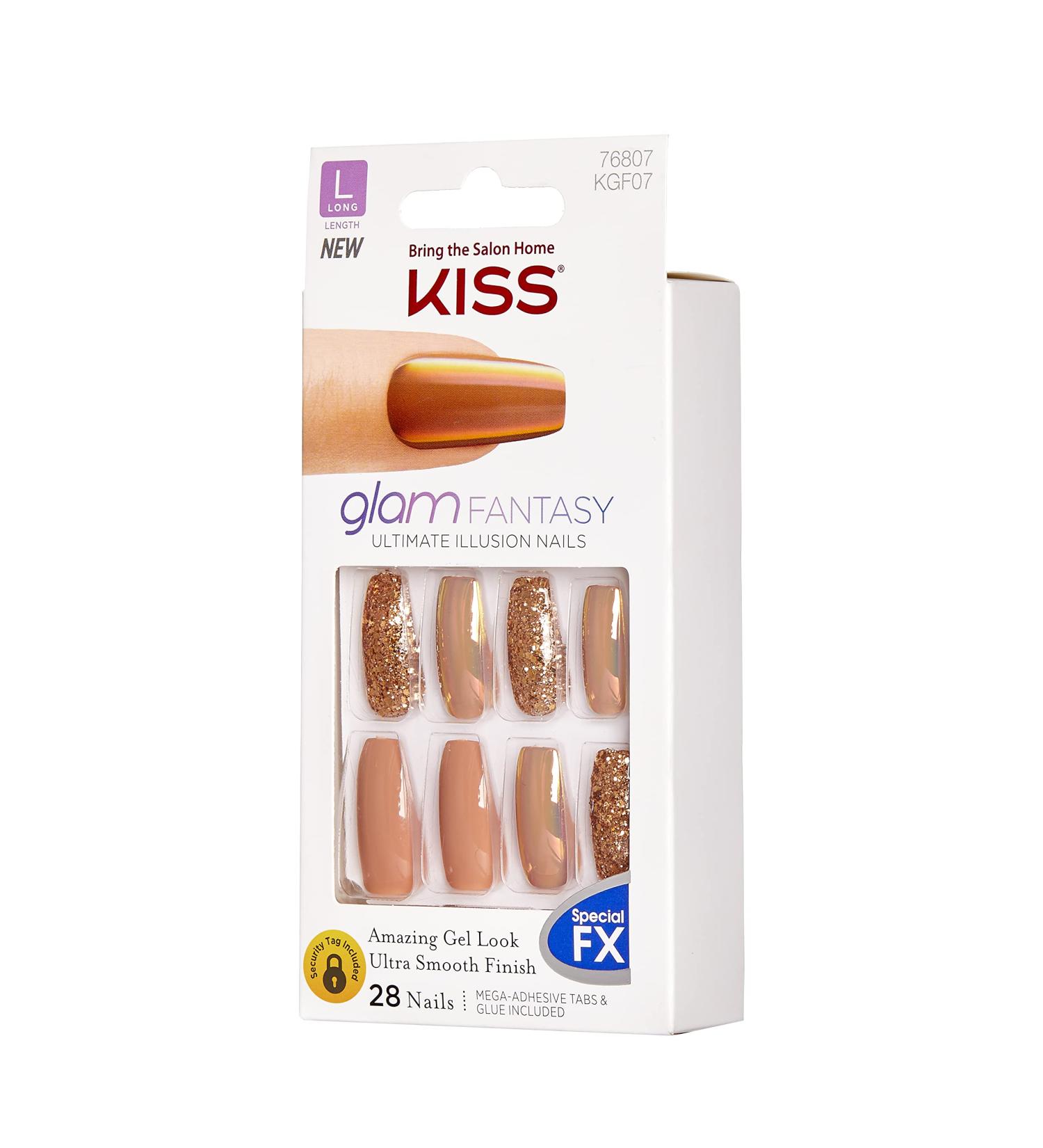 KISS Glam Fantasy Ultimate Illusion Nails Kit - Don't Lose My Number - Glue-On Nails with Pink Gel Glue - Mini Nail File - 28 Glue On Nails Solid/Glitter - Buy Online on GoSupps.com