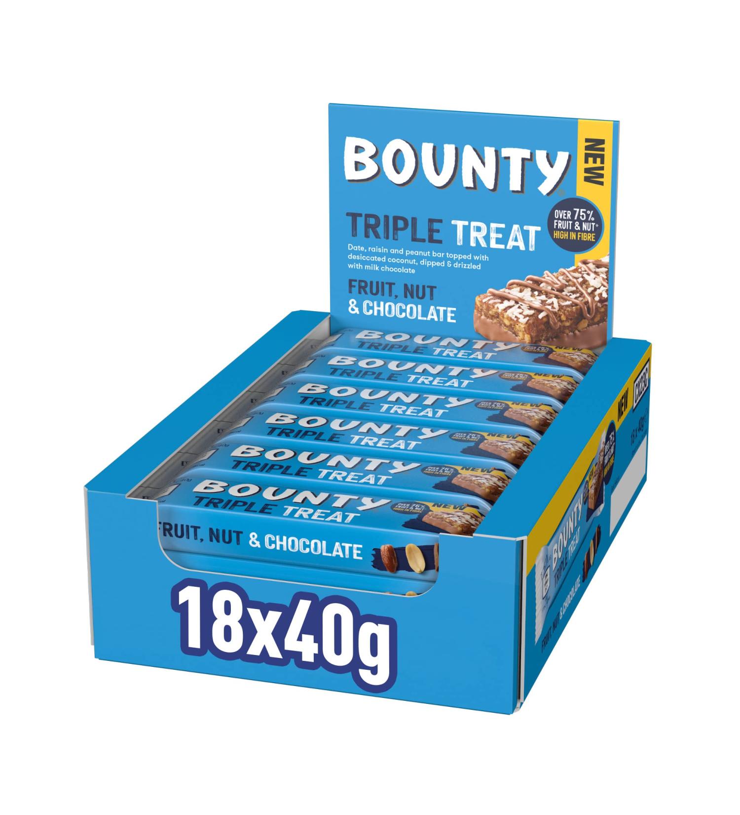 Bounty Triple Treat Fruit & Nut Chocolate Bars - Healthy Snack Bulk Pack (18 Bars, 40g Each) - Buy Online on GoSupps.com