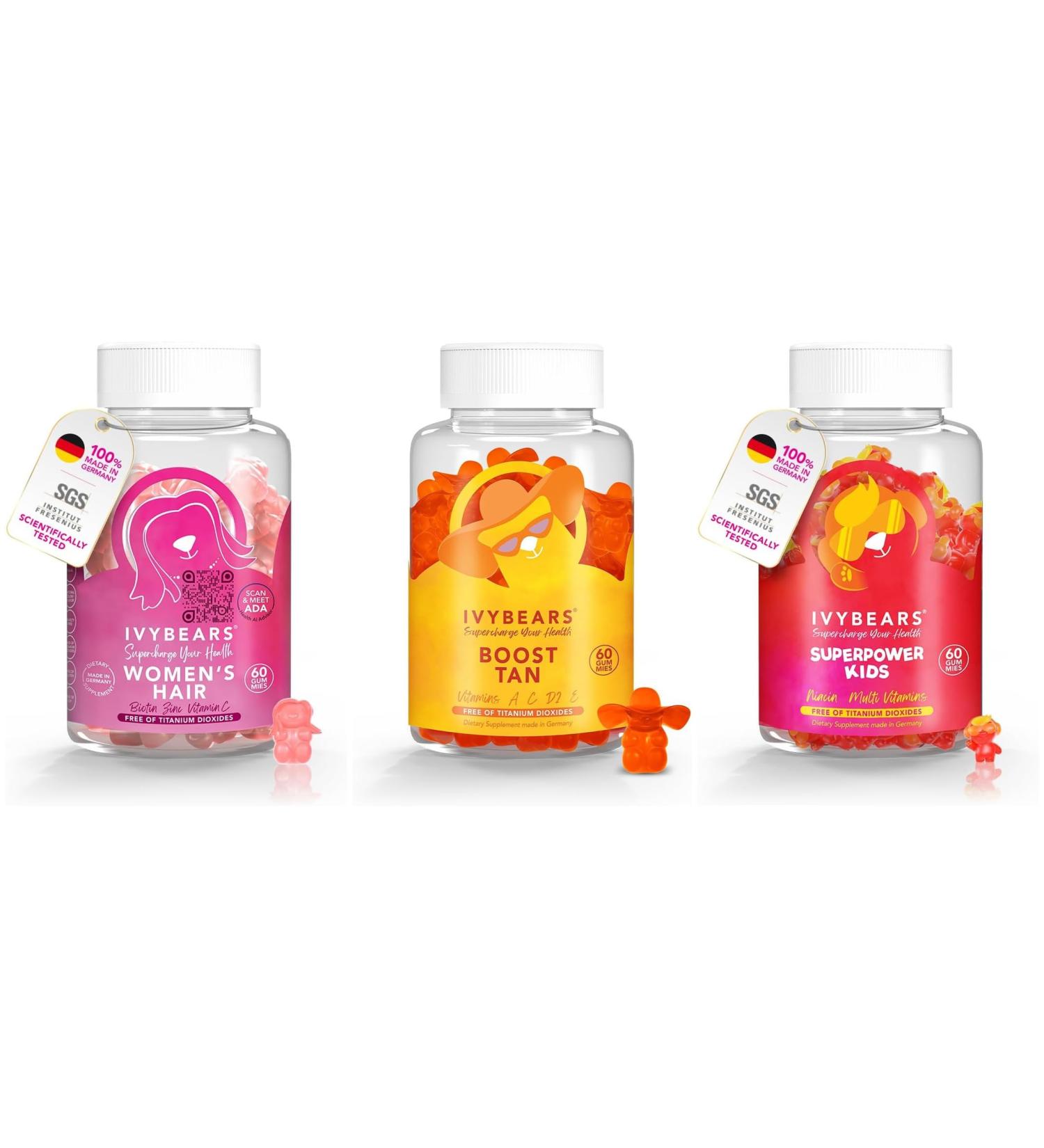 IvyBears Mom Glow & Family Wellness Bundle Hair Vitamin Tanning & Kids Multivitamin Gummies Hair Growth Radiant Tan & Immune Support Vegan Made in Germany 3-Pack - Buy Online on GoSupps.com
