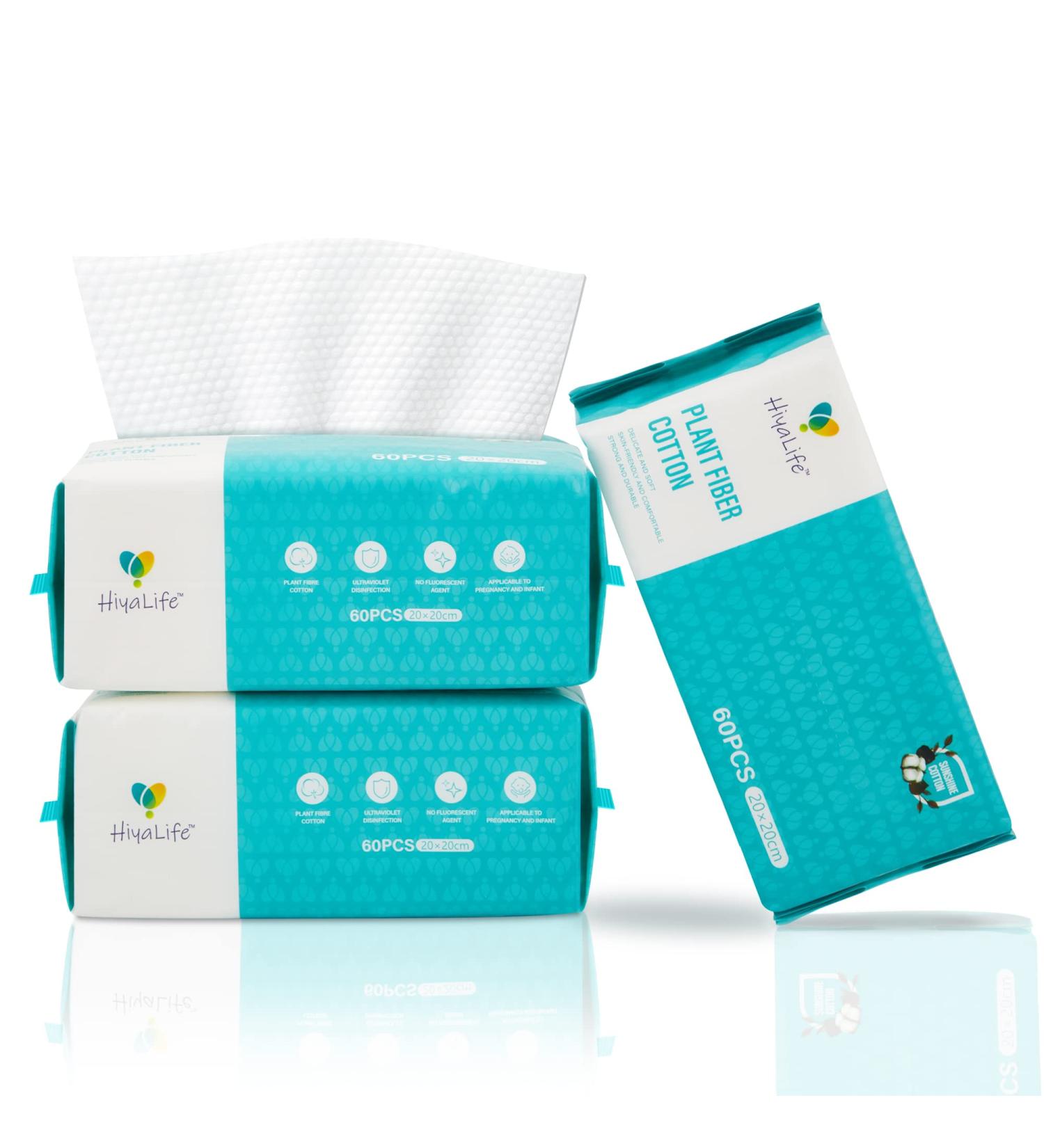 HiyaLife 180 Large Dry Wipes - Biodegradable & Chemical-Free Disposable Face Towel for Sensitive Skin - Wet/Dry Use - Makeup Removal - Soft & Thick - Buy Online on GoSupps.com