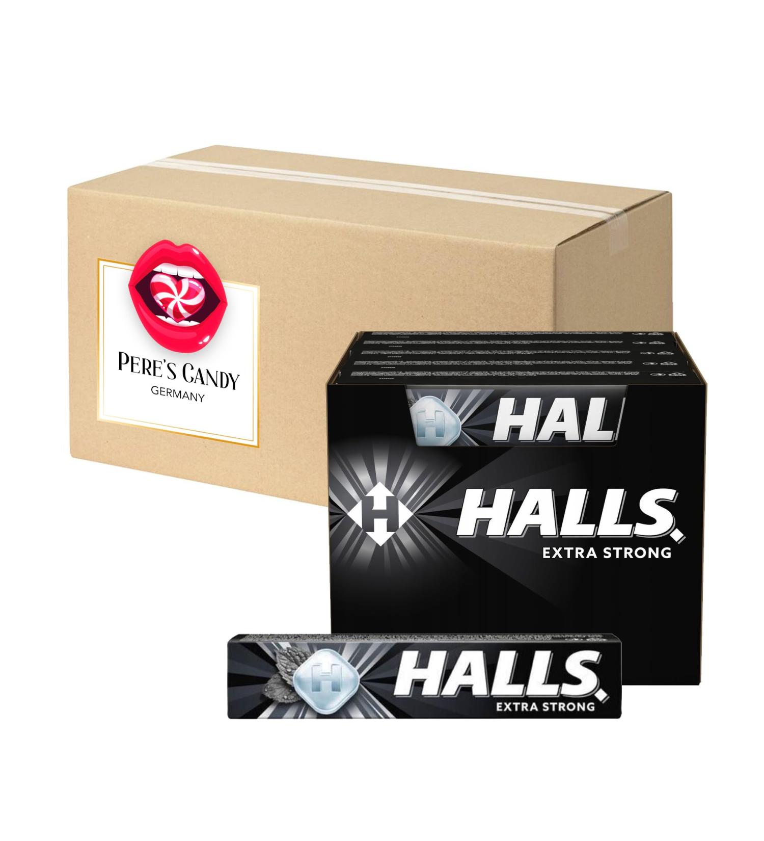 Buy Halls EXTRA STRONG Sugar Candies | 20 x 33.5g Flavoured Sweets | Pere's Candy Box Gift - International Shipping Available - Buy Online on GoSupps.com