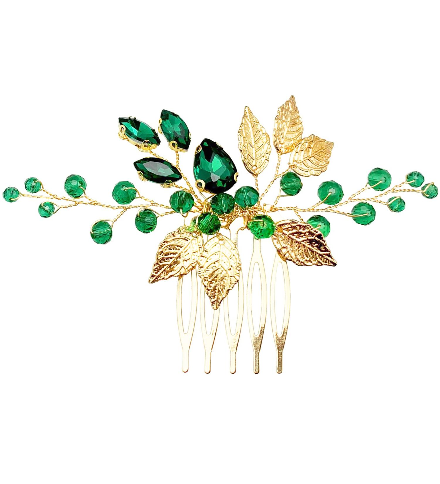 BETITETO Emerald Green Crystal Bridal Hair Comb - Gold Leaf Vine Hair Piece for Wedding & Parties - Buy Online on GoSupps.com