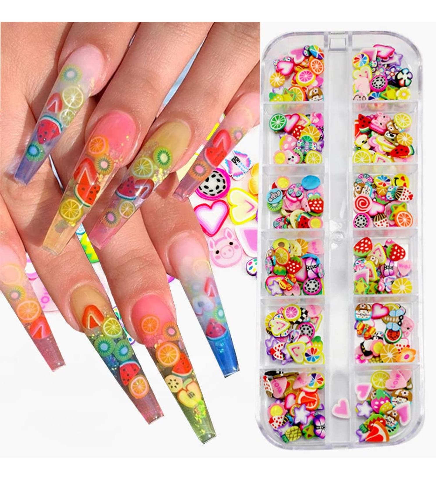 3D Fruit Nail Art Slices - 12 Grids Glitters for Summer Designs - Banana Lemon Strawberry Cherry Watermelon - DIY Manicure Supplies - Buy Online on GoSupps.com