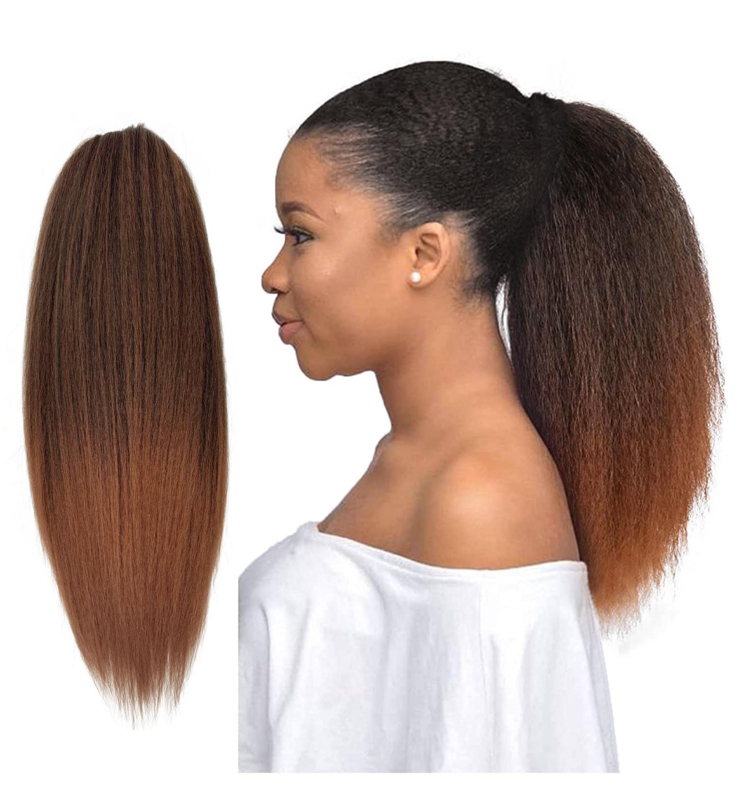Allyreetress Yaki Drawstring Ponytail Extension for Black Women Kinky Staight Up Down Ponytails Synthetic Hair Extensions 20 Inches Clip in (Black to Brown) 20 inches T30 - Buy Online on GoSupps.com