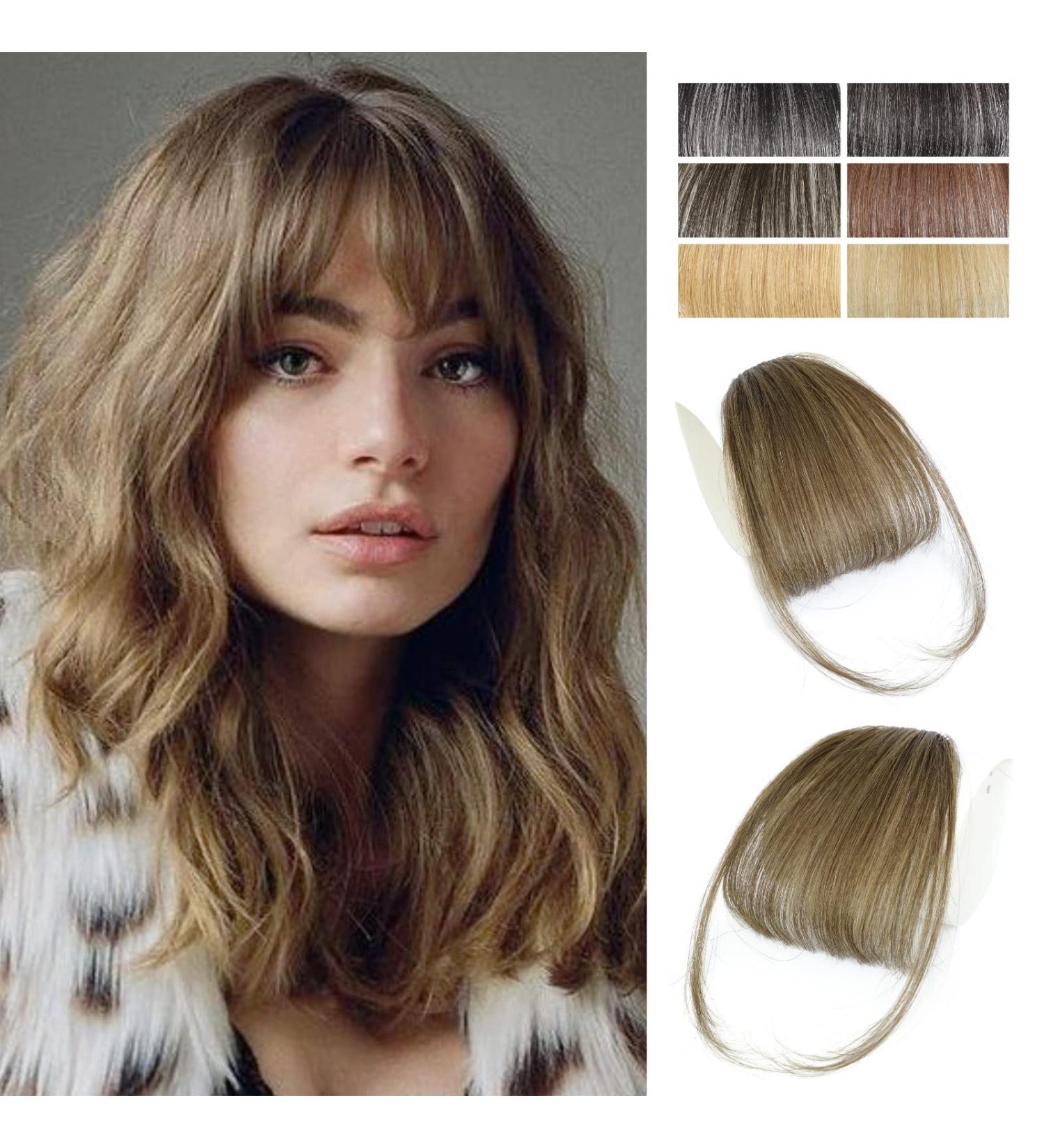 Clip in Bangs Hair Extension- 100% Human Hair Wispy French Bangs Fringe- Light Brown Wispy Bangs for Women - Buy Online on GoSupps.com
