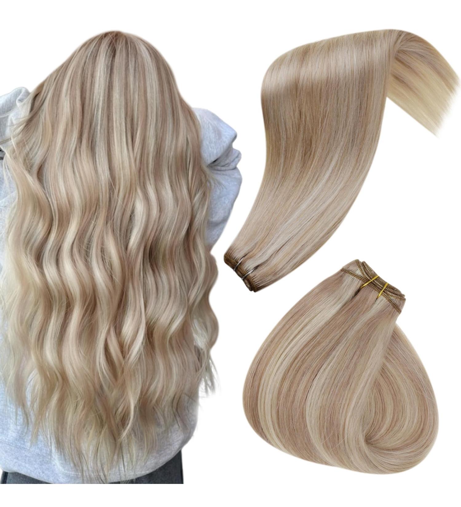 Hetto Blonde Weft Hair Extensions Human Hair Ash Blonde Sew in Weft Human Hair Extensions Real Hair Weft Hair Extensions Ash Blonde 16Inch 80g #18/613 Straight Silky 16 " 1.1HW#P18/613 - Buy Online on GoSupps.com