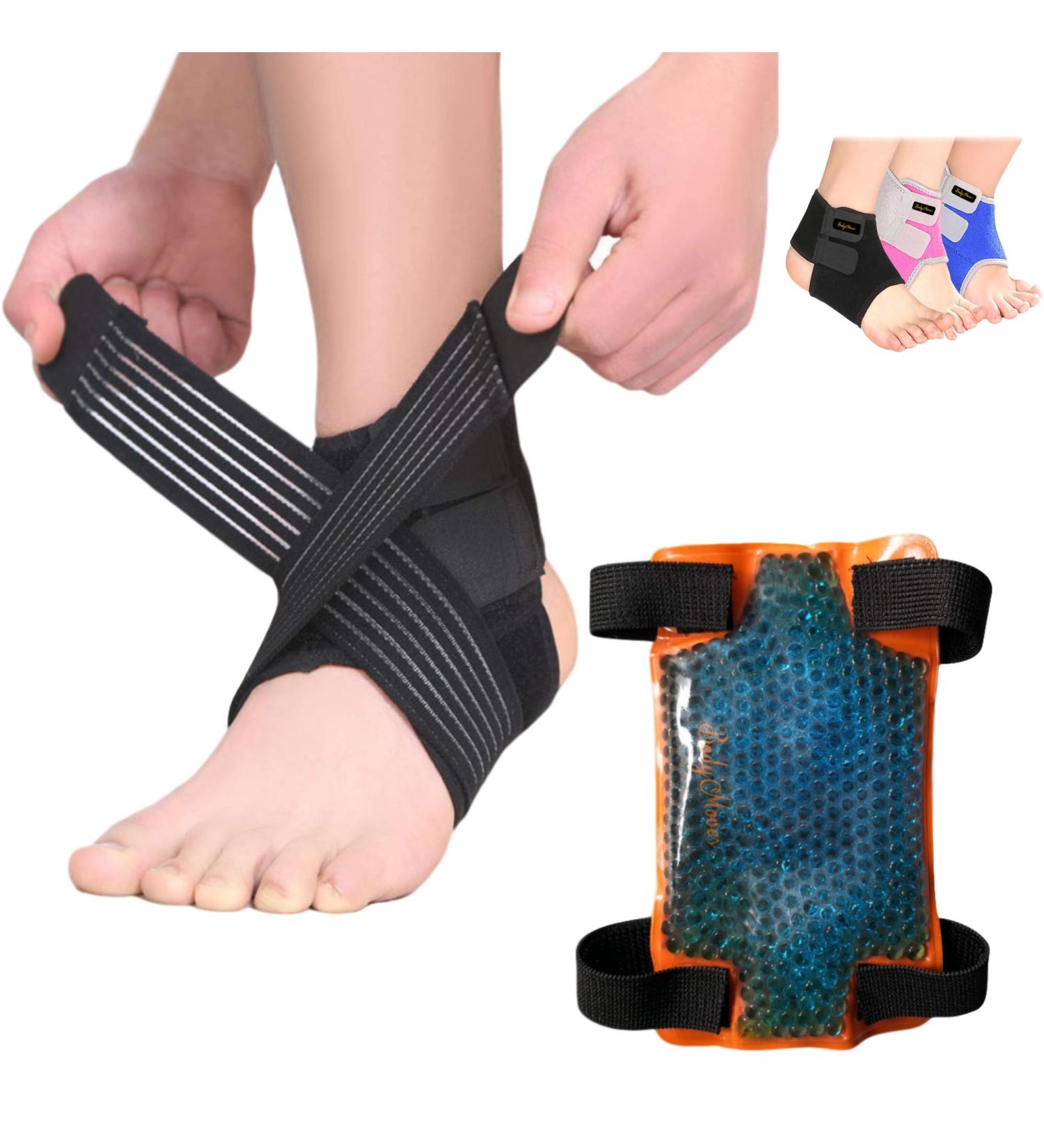 BodyMoves Kid's Ankle Brace Support + Hot/Cold Ice Pack - Sporty Black MED (US 4-7) - Buy Online on GoSupps.com
