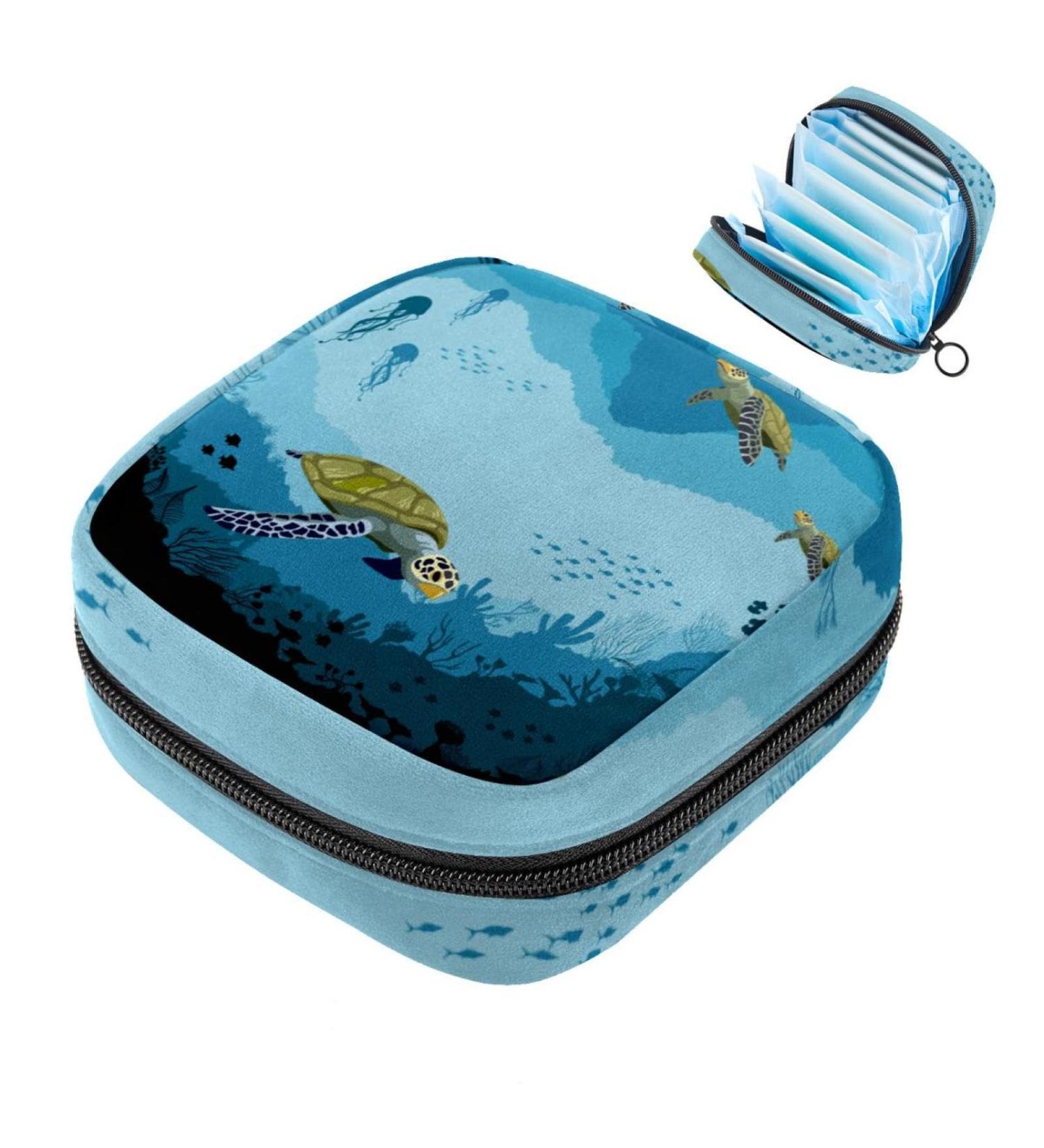 Portable Women's Binding-Up Bags | Menstrual Cup & Tampon Bags for Teens | Underwater Blue Turtle Design - Buy Online on GoSupps.com