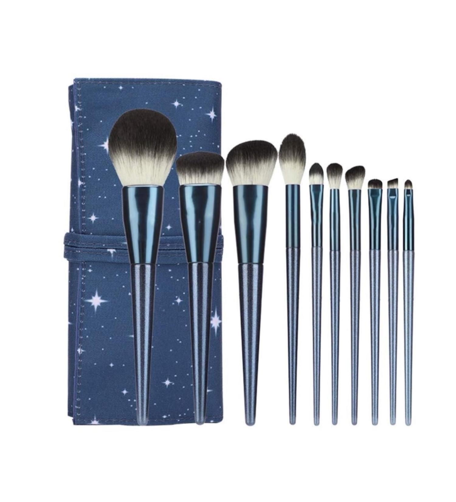 Buy 10-Piece Blue Eye Shadow & Blush Brush Set | Soft Skin-Friendly Fiber Wool Makeup Brushes - International Shipping Available - Buy Online on GoSupps.com