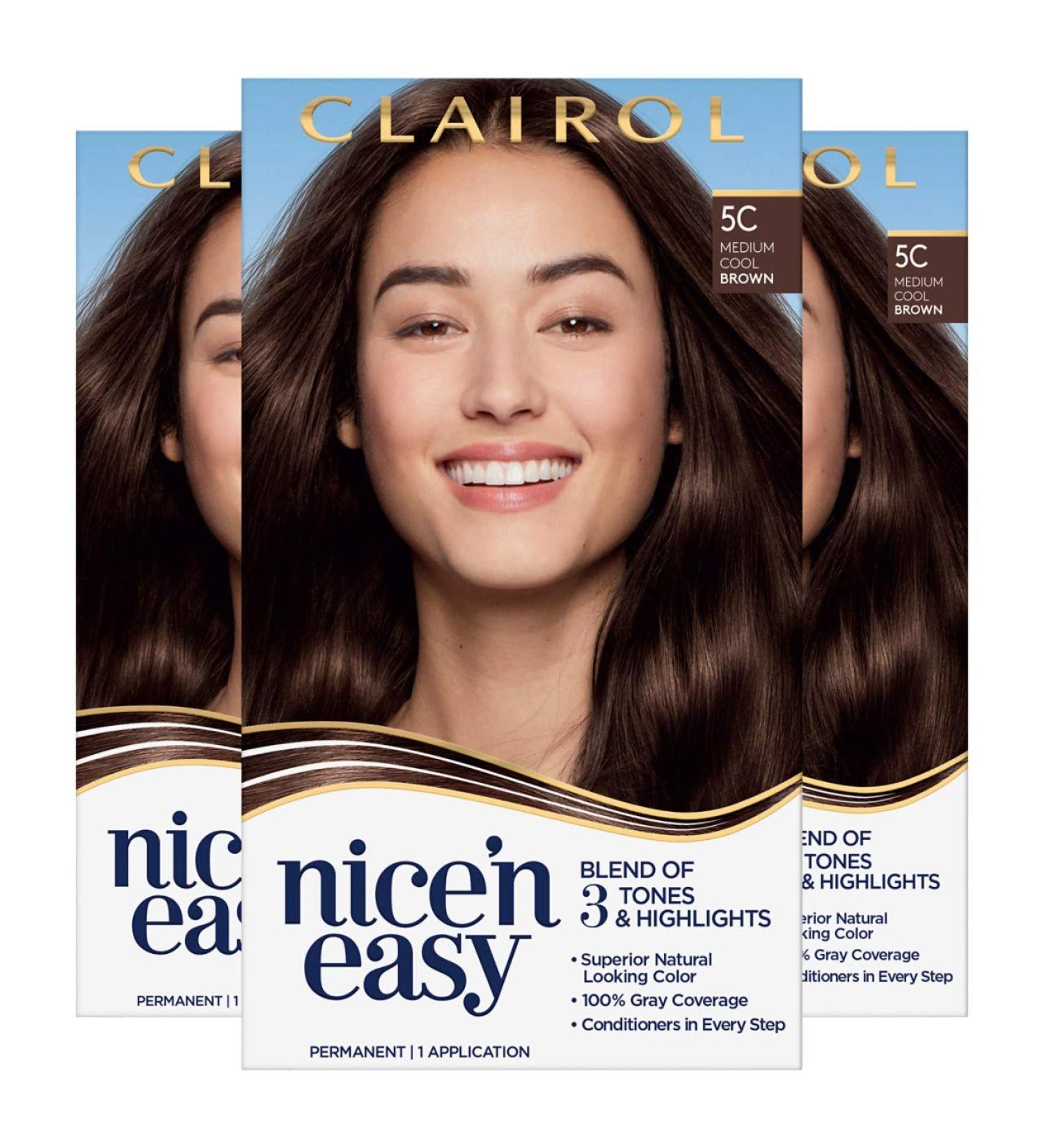 Clairol Nice n Easy 5C Medium Cool Brown Hair Color - Pack of 3 | Allergy-Friendly Permanent Dye & Conditioner for Natural-Looking Grey Coverage - Buy Online on GoSupps.com