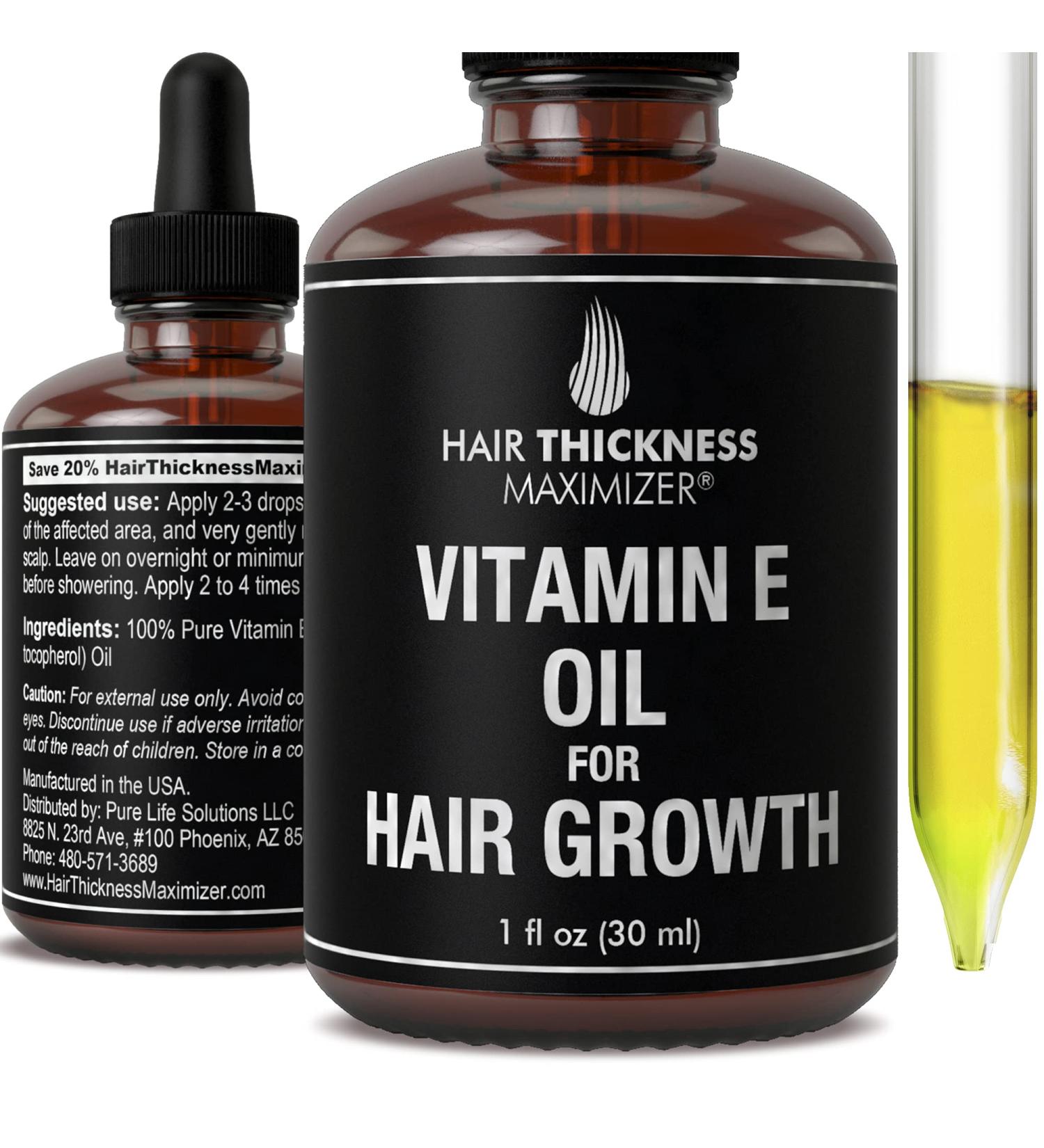 Vitamin E Hair Growth Serum for Thickening and Moisturizing - Vegan Scalp Treatment for Women and Men with Dry, Frizzy, Weak Hair - Unscented Liquid 1oz - Buy Online on GoSupps.com