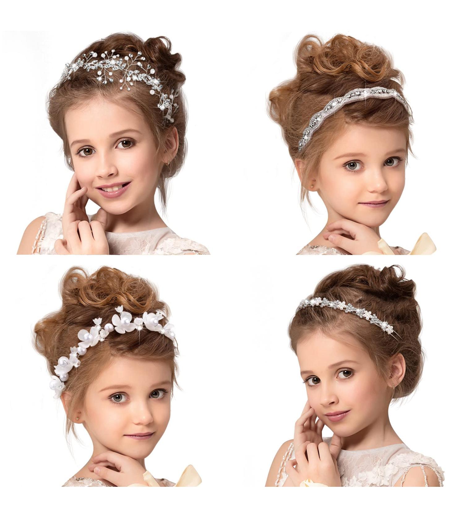White Flower Girl Headpiece | Princess Wedding Headband | Bridal Bridesmaid Hairband with Pearls & Rhinestone | 4 Styles (Romantic Style) - Buy Online on GoSupps.com