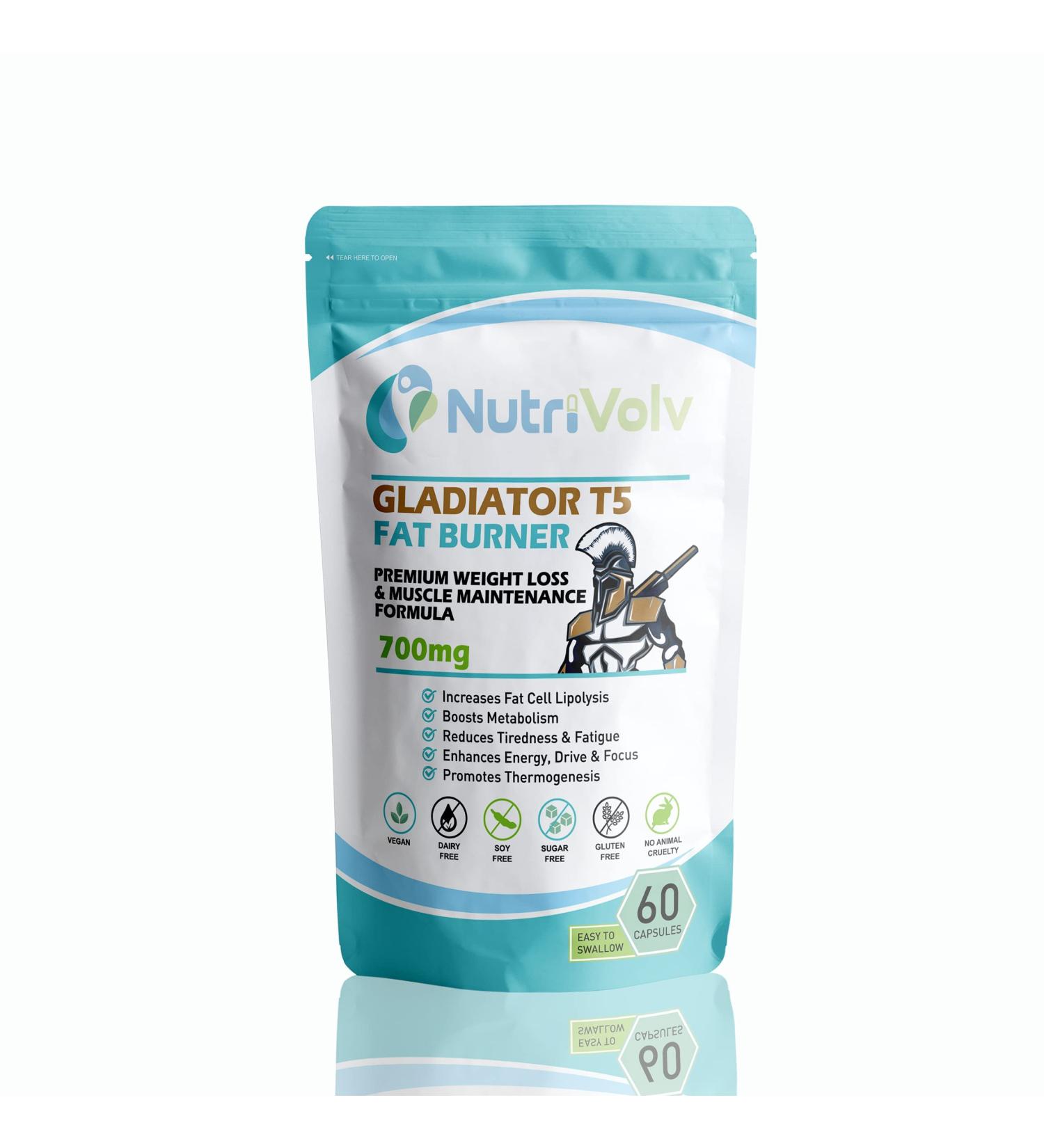NutriVolv Gladiator T5 Maximum Strength Weight Loss Pills | Fast-Acting Keto Shred Fat Burner with Kola Nut, Green Tea, Acai Berry & Caffeine | Thermogenic Formula | 60 Capsules - Buy Online on GoSupps.com