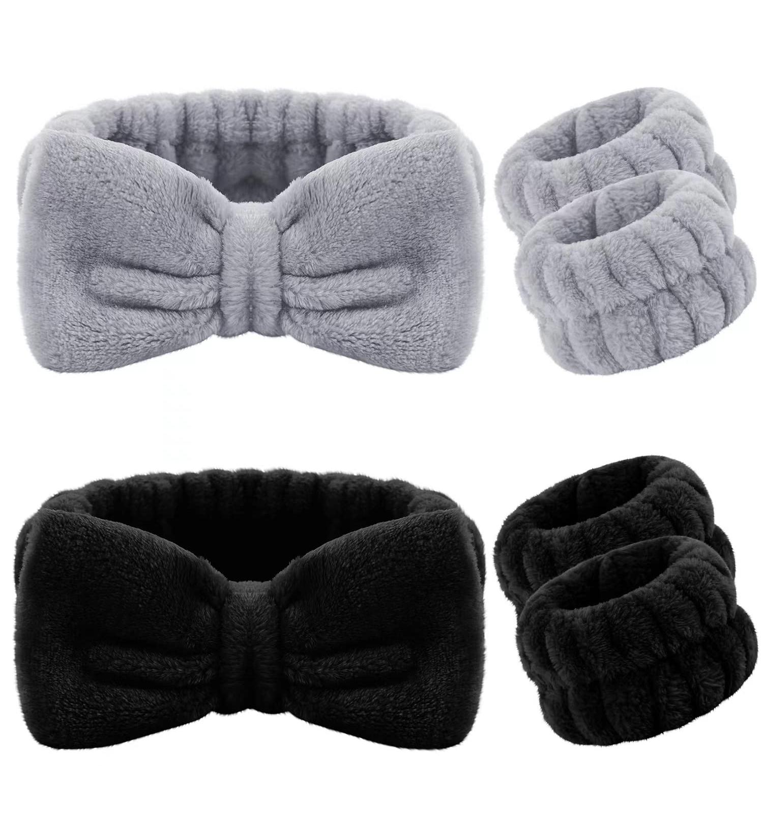 6-Piece Spa Headband, Wrist Washband, Scrunchies Cuffs Set - Black | Face Wash Wristband for Women and Girls - Makeup and Hair Accessories - Buy Online on GoSupps.com