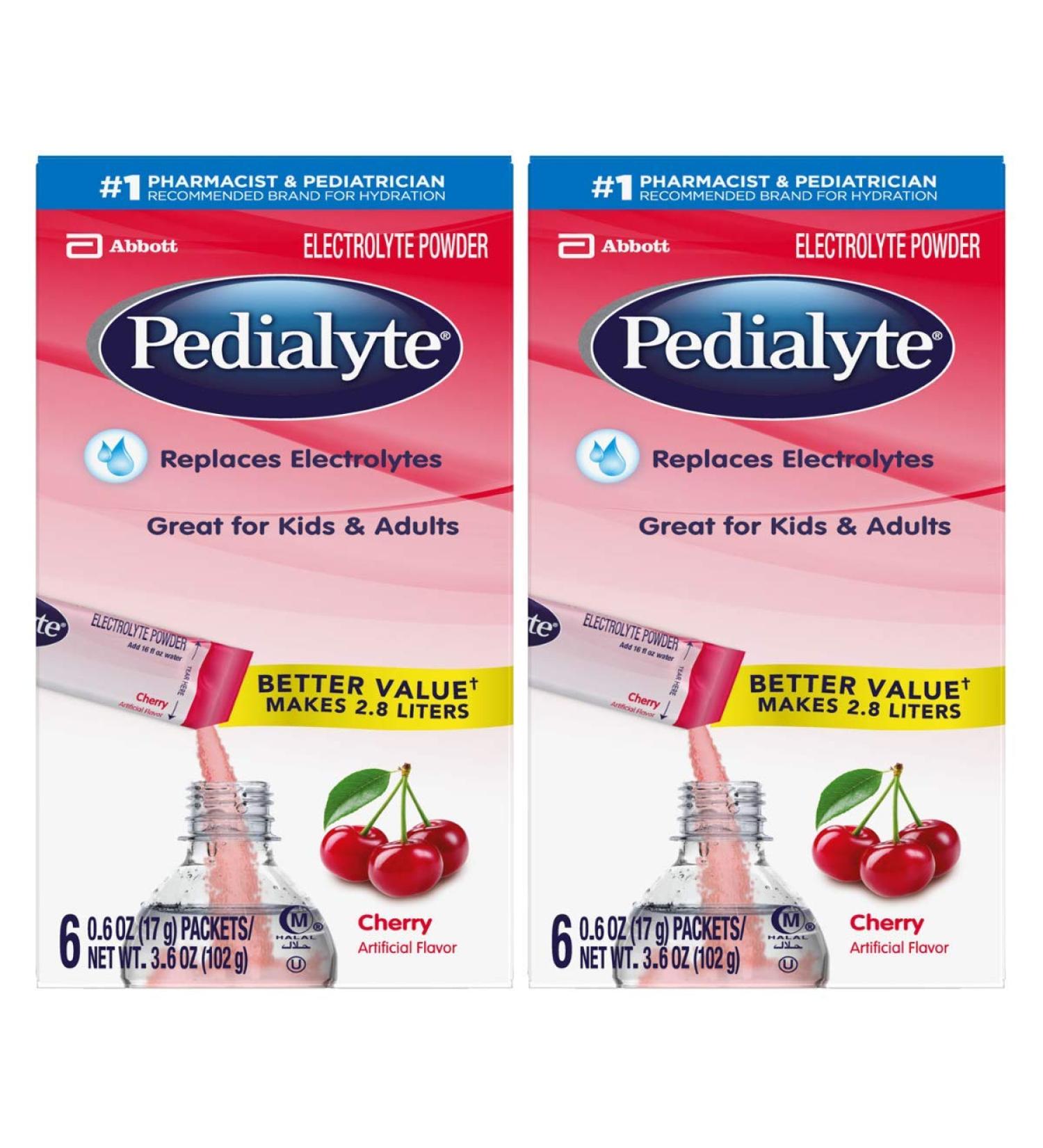 Pedialyte Cherry Electrolyte Powder | Hydration Drink 0.6 oz Packs, 6 Count x 2 Pack - Buy Online on GoSupps.com