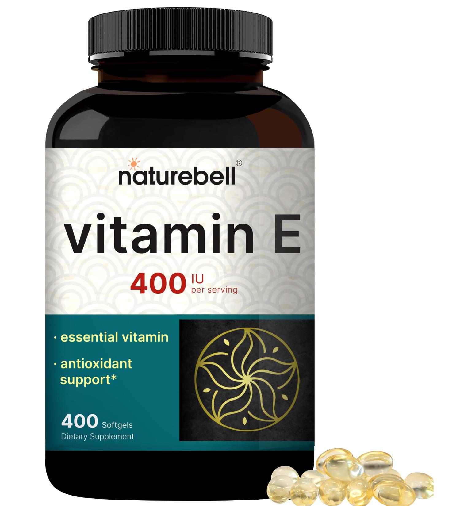 NatureBell Vitamin E Oil Softgels 400iu Per Serving 400 Pills | Essential Antioxidant Supplements Easily Absorbed Form Supports Skin Heart & Immune Health Non-GMO - Buy Online on GoSupps.com