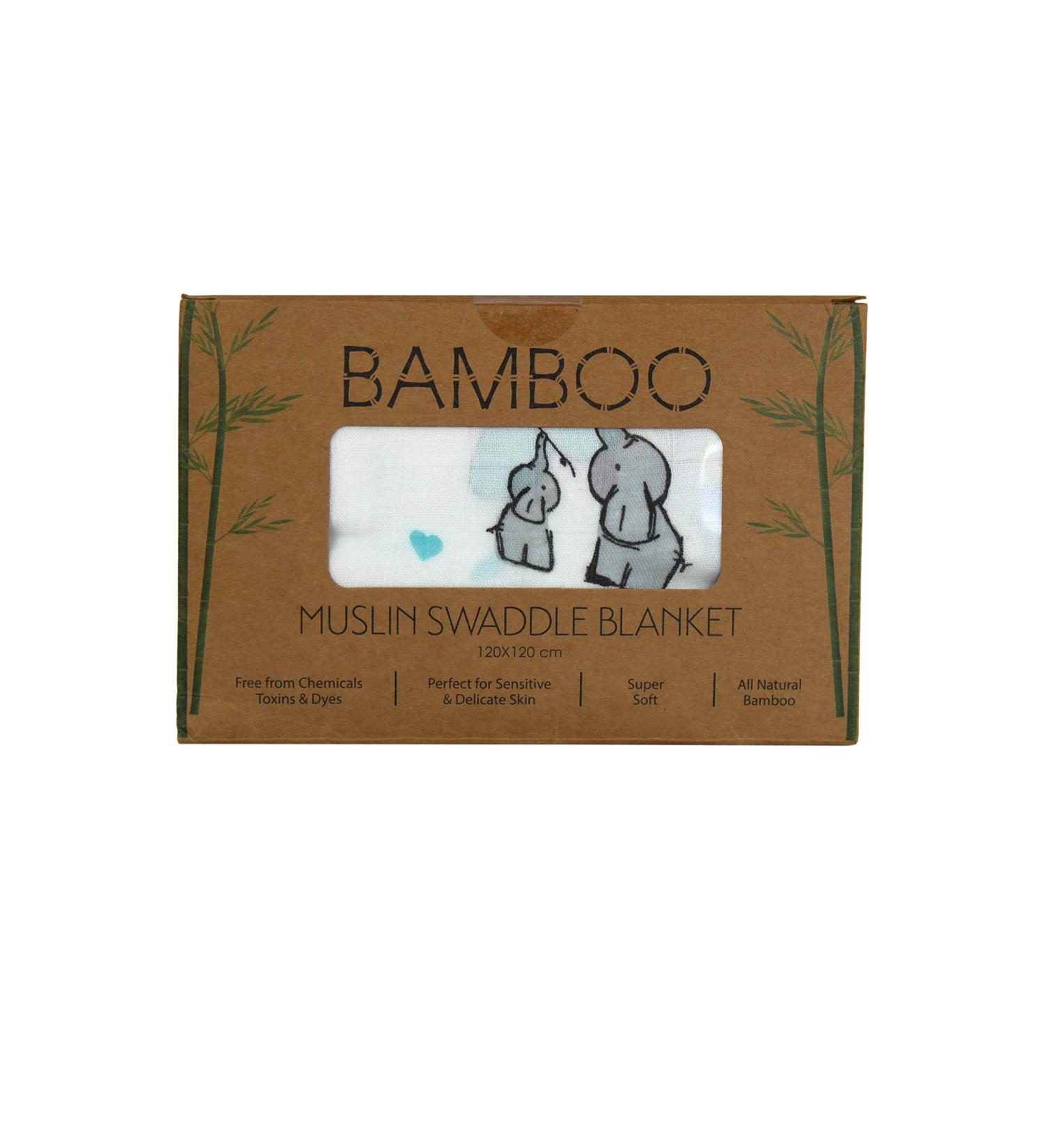 XL Unisex Bamboo Baby Muslin Swaddle Blanket 47x47in - Lightweight & Super Soft Wrap for Newborns - Elephants Print - Buy Online on GoSupps.com