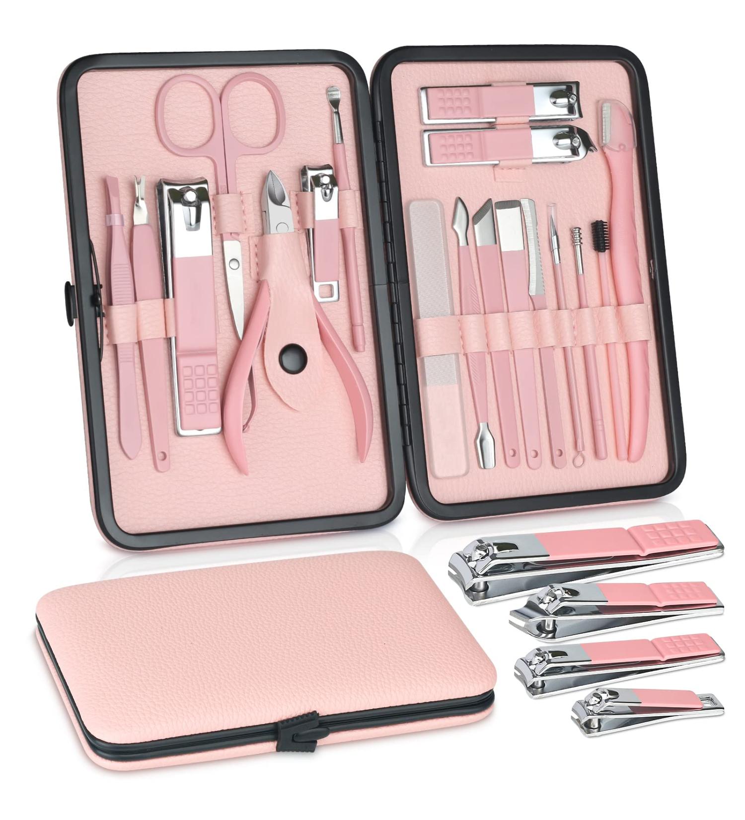 Jupeli Pink Manicure Set | Stainless Steel Nail Care & Clipper Kit for Women | Complete Pedicure Tools & Grooming Essentials - Buy Online on GoSupps.com