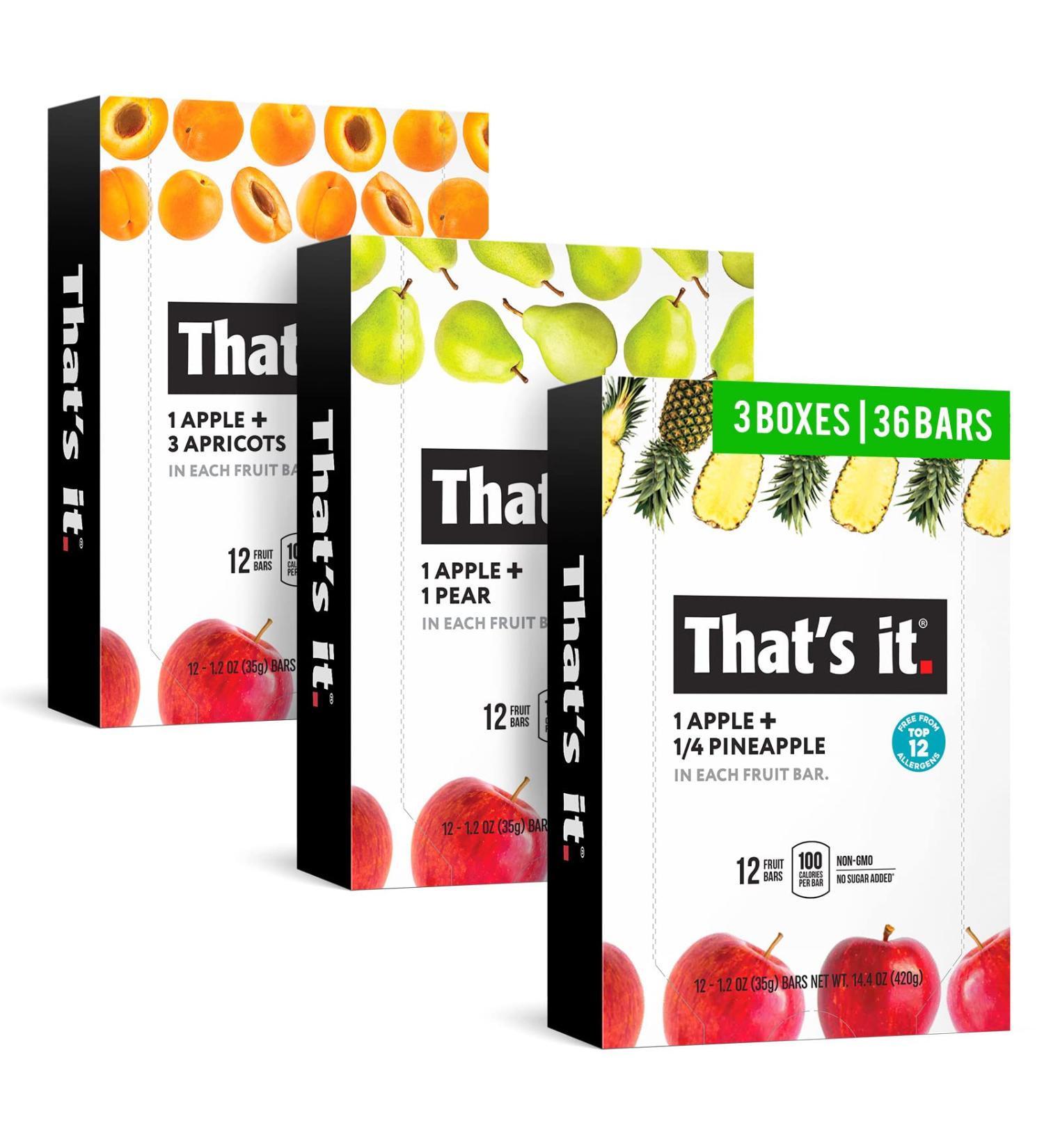 36 Count Variety Pack - Apricot, Pear, and Pineapple Fruit Bars | Plant-based, Vegan, Gluten-free | 100% Natural, No Added Sugar - Buy Online on GoSupps.com