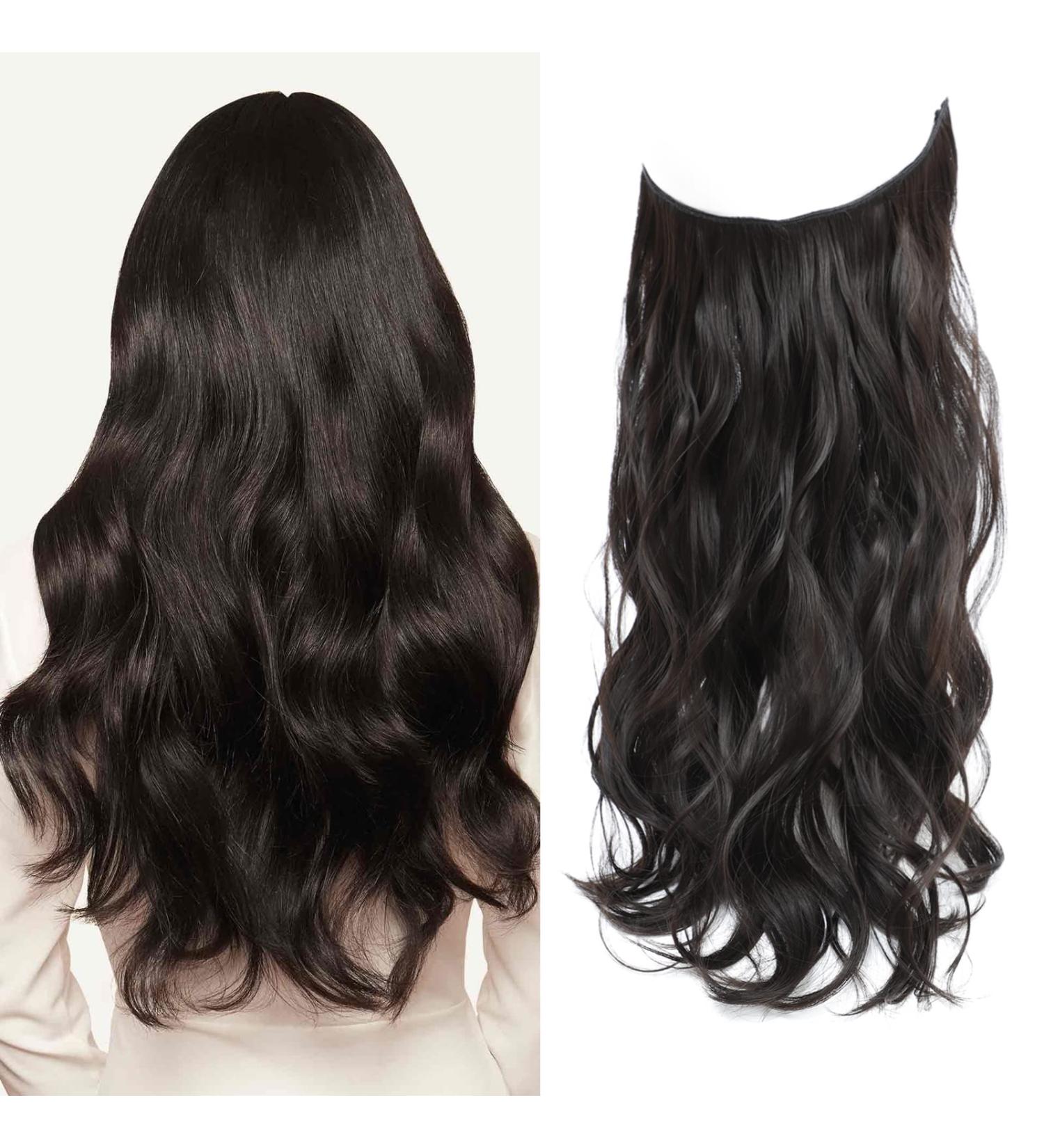20 Dark Brown Invisible Wire Synthetic Hair Extensions for Women - Natural Wavy Style - Buy Online on GoSupps.com