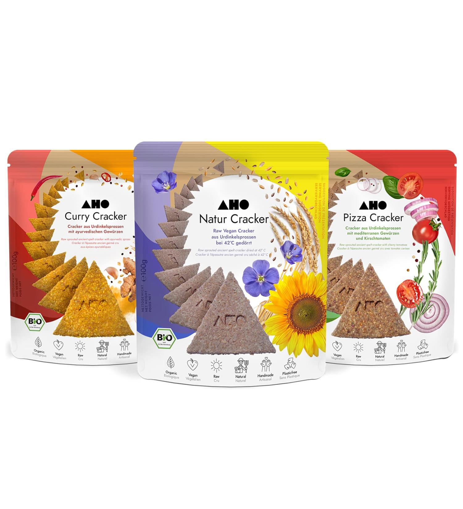 Buy AHO Cracker Test Package 2.0 | Organic Raw Food Crackers & Bread | Vegan 100% Organic Plastic-Free Packaging | International Shipping Available - Buy Online on GoSupps.com