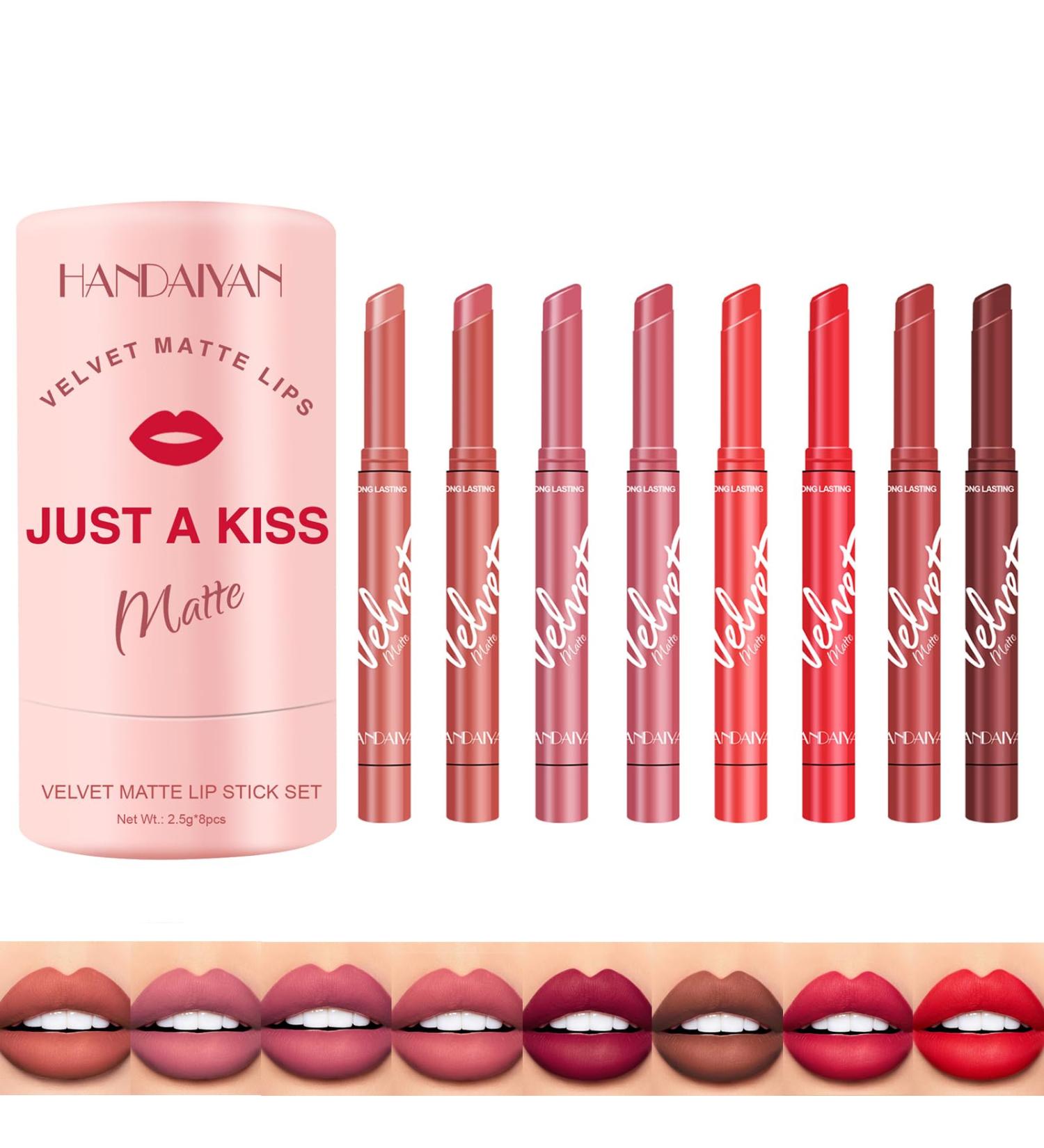 8 Colors Matte Lipstick Set - Long-lasting Moisturizing Lip Balm Makeup Kit for Women & Girls | International Shipping - Buy Online on GoSupps.com