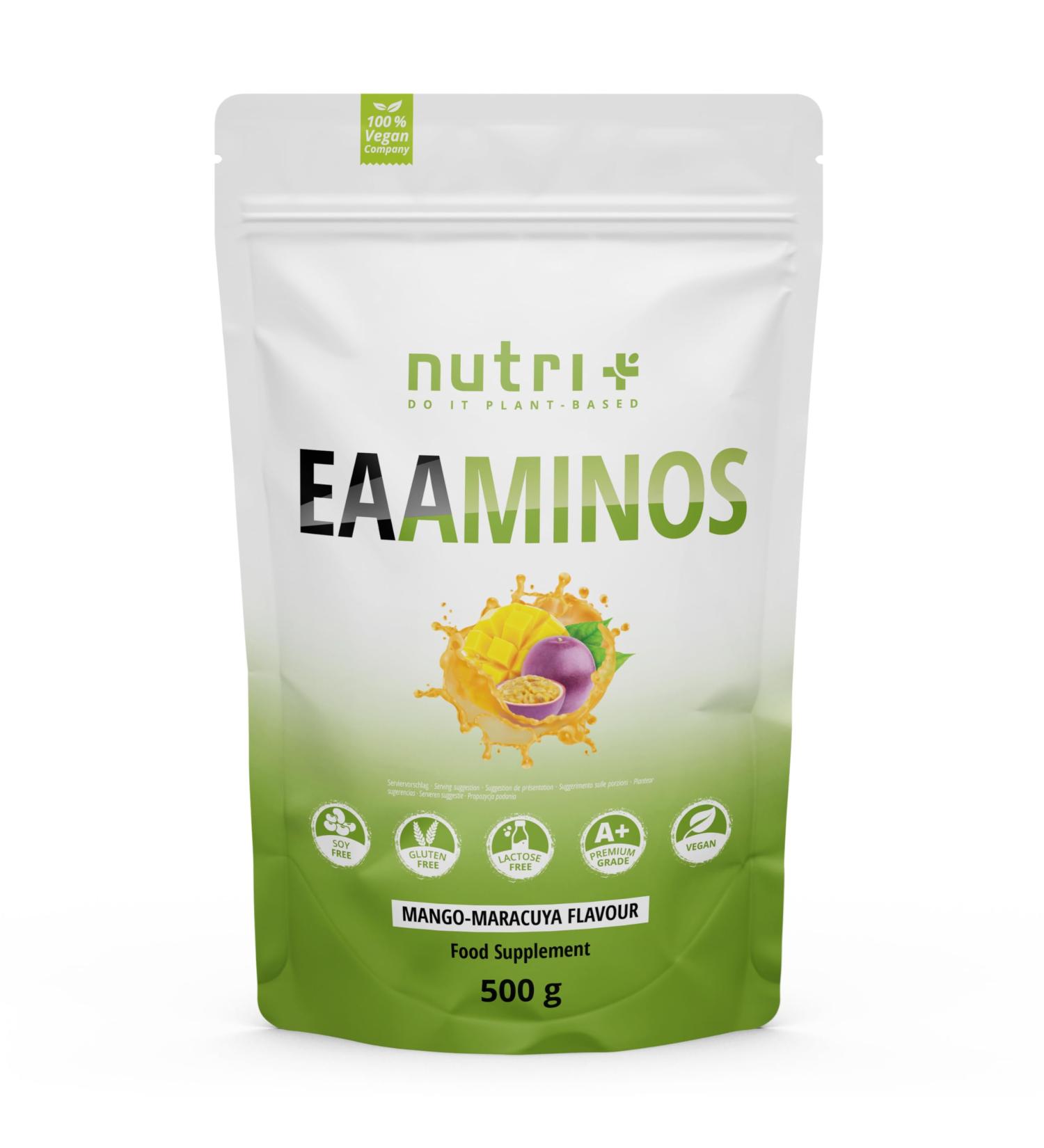 Nutri + EAA POWDER 500g Vegan - HIGH DOSE - all essential amino acids - Nutri-Plus Sport - mango-passion fruit flavor EAAs - Essential amino acids - Buy Online on GoSupps.com