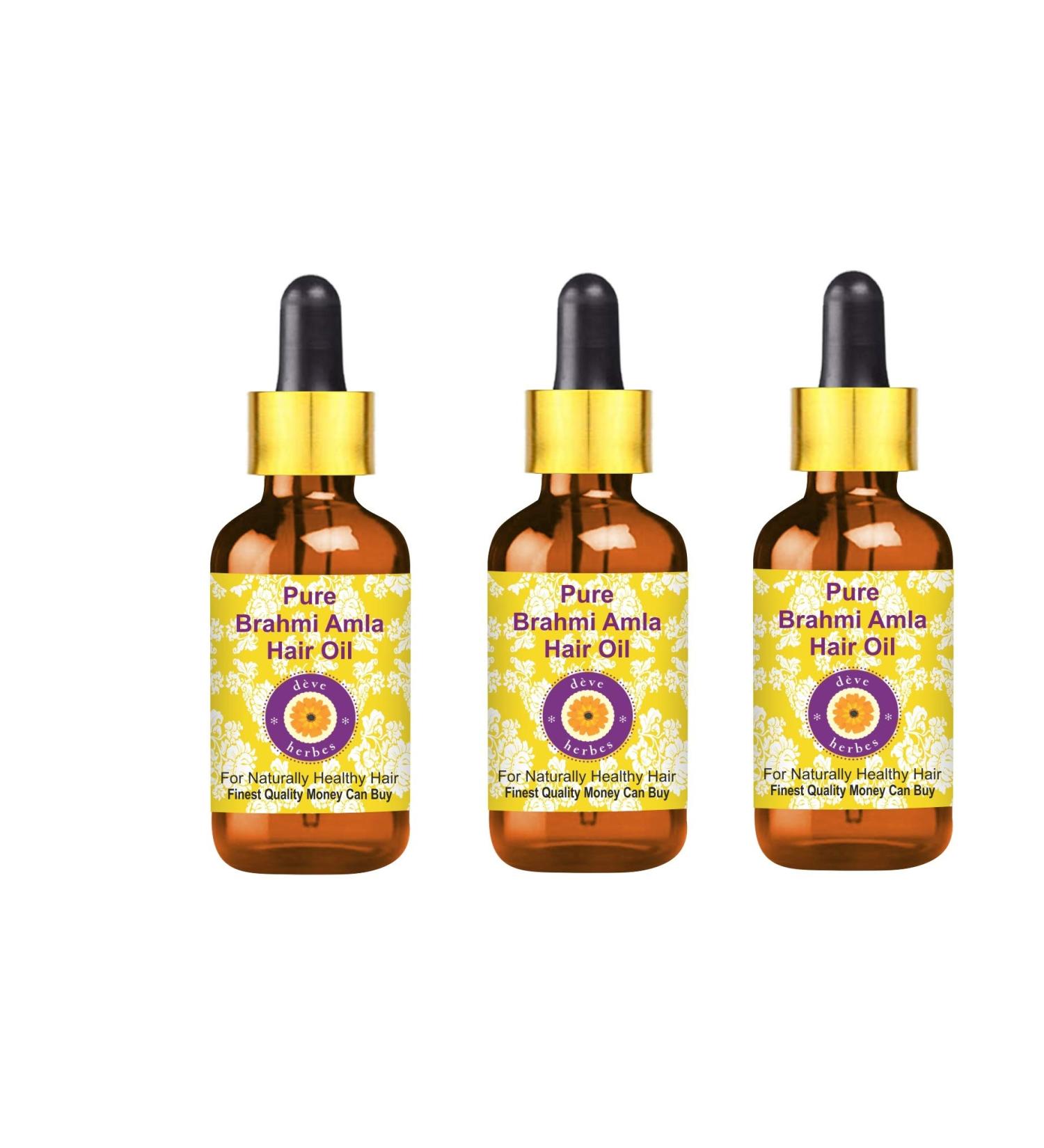 Deve Herbes Pure Brahmi Amla Hair Oil with Glass Dropper 100 Natural Therapeutic Grade for Personal Care Pack of Three 100ml X 3 10 oz - Buy Online on GoSupps.com