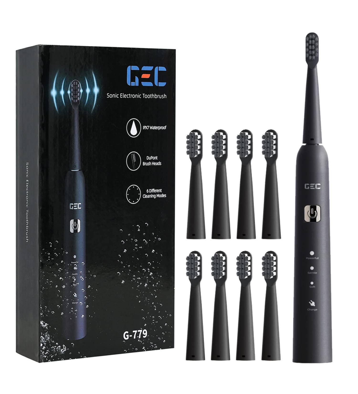 GEC Sonic Electric Toothbrush for Adults | 8 Brush Heads | 40000 VPM | 365-Day Charge | 6 Modes | Black - Buy Online on GoSupps.com