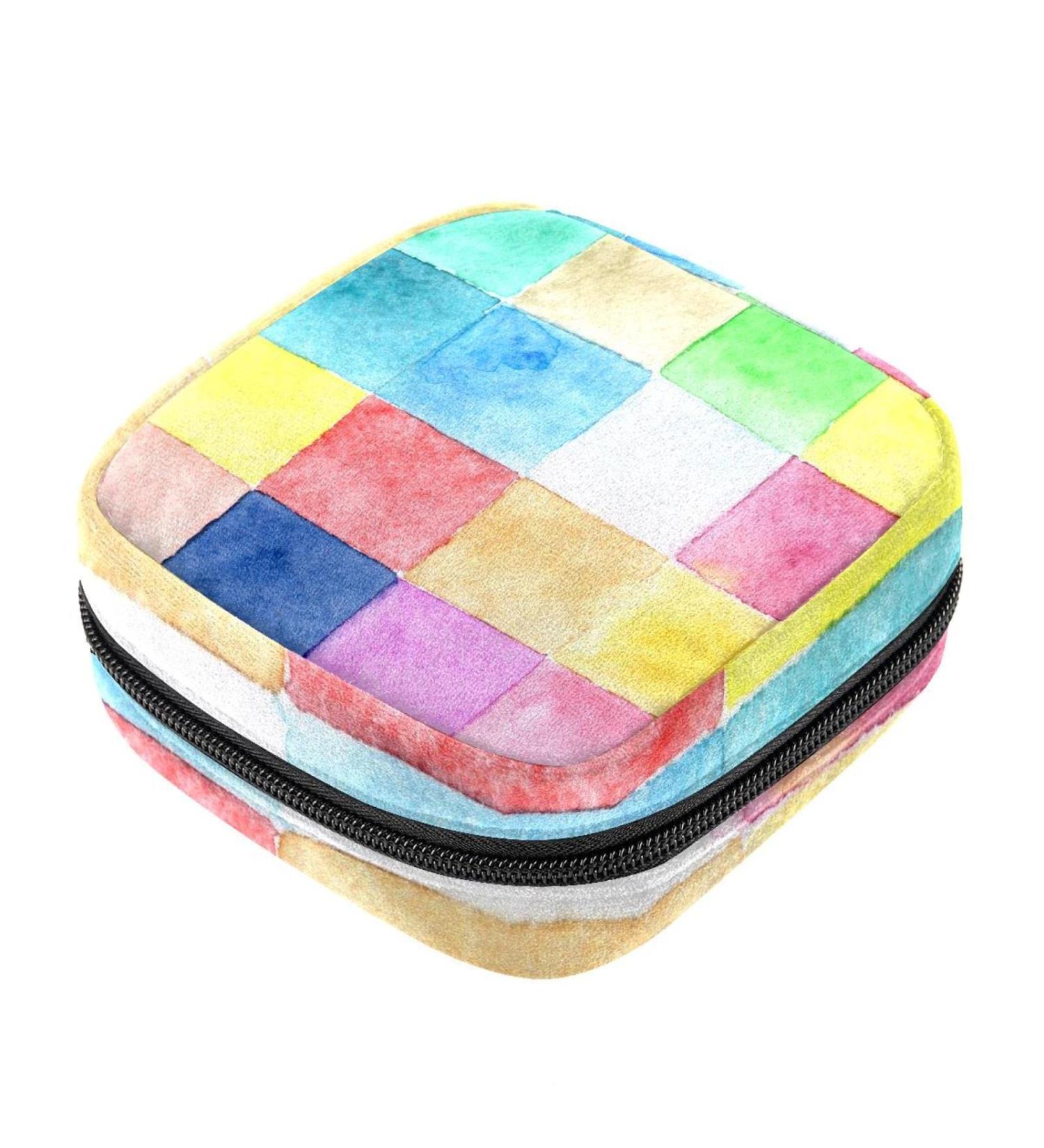 Menstrual Pad Bag with Zipper - Stylish Tampon Pouch for Women & Girls | Watercolor Squares Collection - Buy Online on GoSupps.com