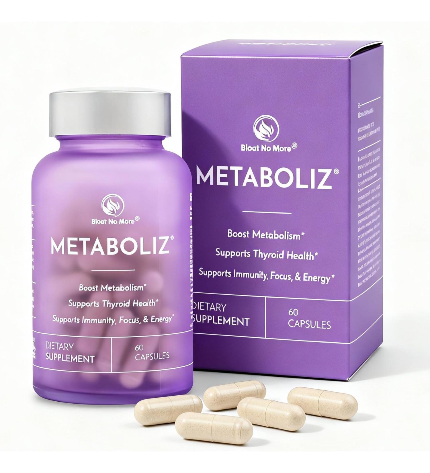 Bloat No More Thyroid Support for Women with Selenium Iodine Supplements Supports Focus and Clarity - Vegetarian and Gluten-Free - 60 Capsules - Buy Online on GoSupps.com