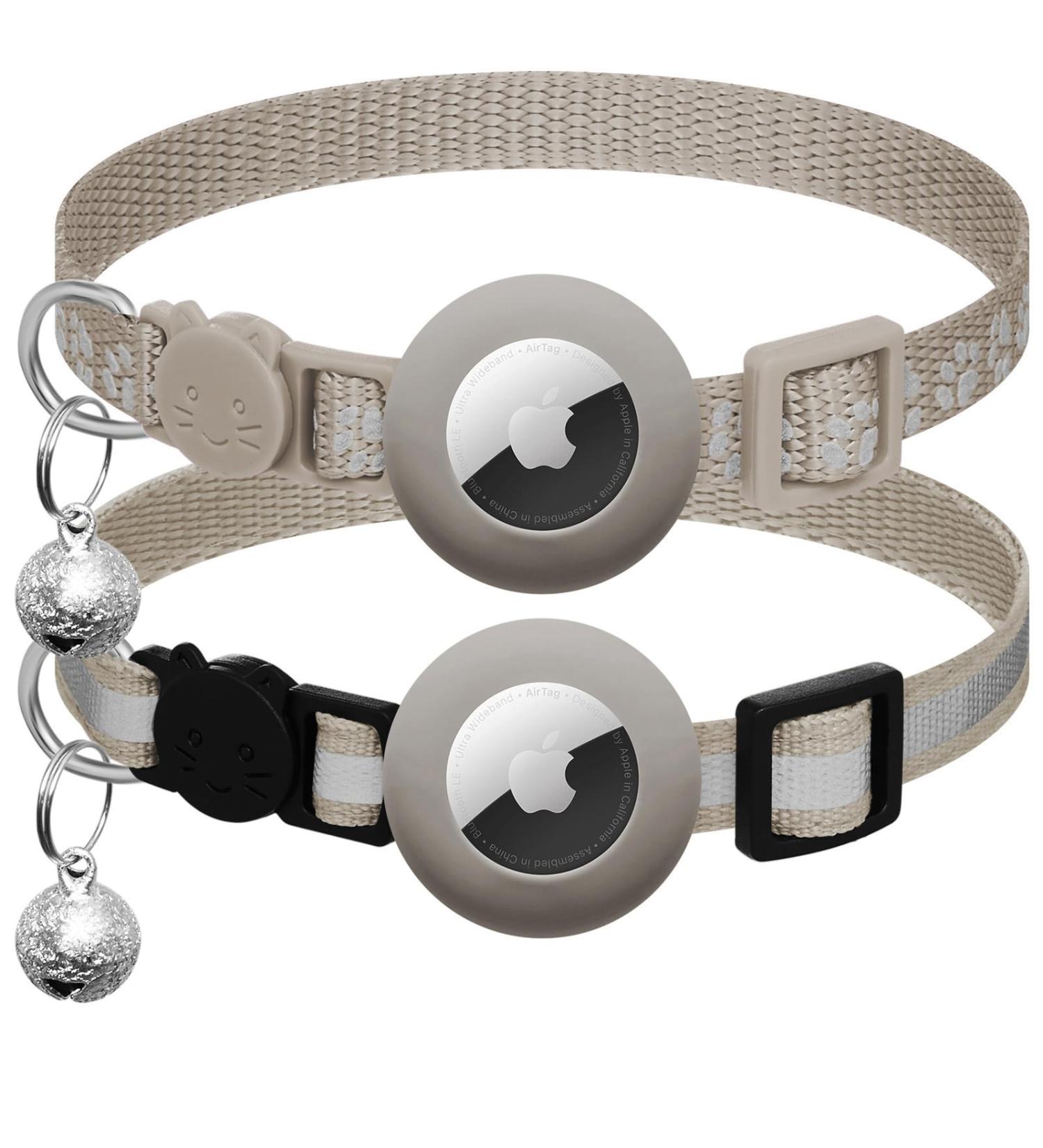 Reflective Adjustable Airtag Cat Neck Band with Bell | Safety Buckle Pet Supplies for Cats | Fits 17.8-30.5 cm - Gray - Buy Online on GoSupps.com