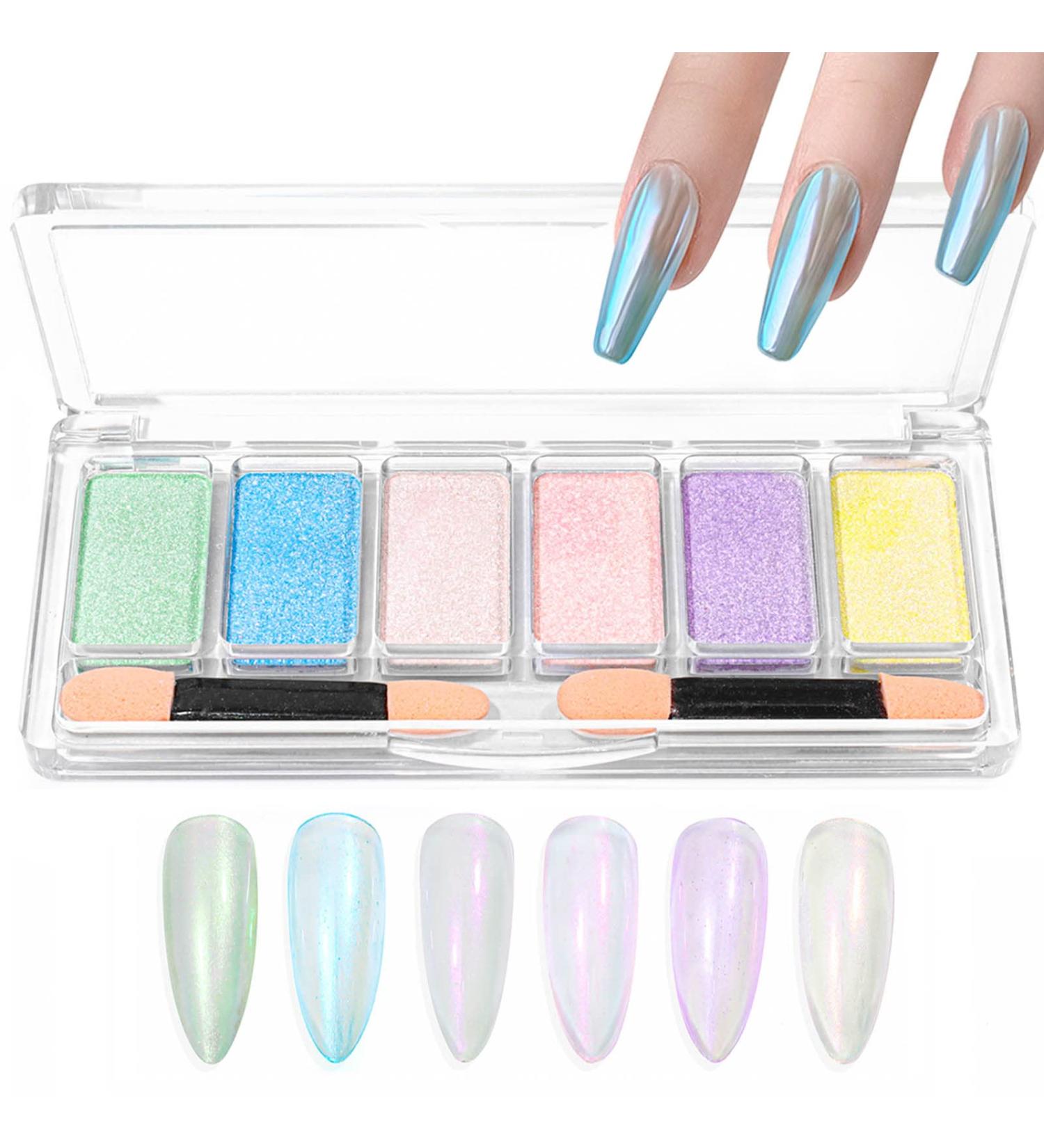Folmywy Chrome Nail Powder Aurora Set 6 Colors Metallic Mirror Effect Pigment Solid Iridescent Neon Manicure Glitter Home DIY Salon Gel Fingernails Polish Aurora Color - Buy Online on GoSupps.com
