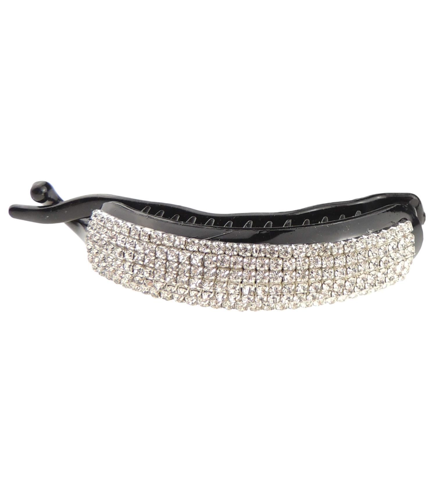 Sparkly Womens Girls Crystal Rhinestone Diamante Small Bridal Wedding Christmas Party Bridesmaid Birthday Hair Accessories Banana Styling Ponytail Large Long Thick Hair Grip Claw Clamp Clip (Black)